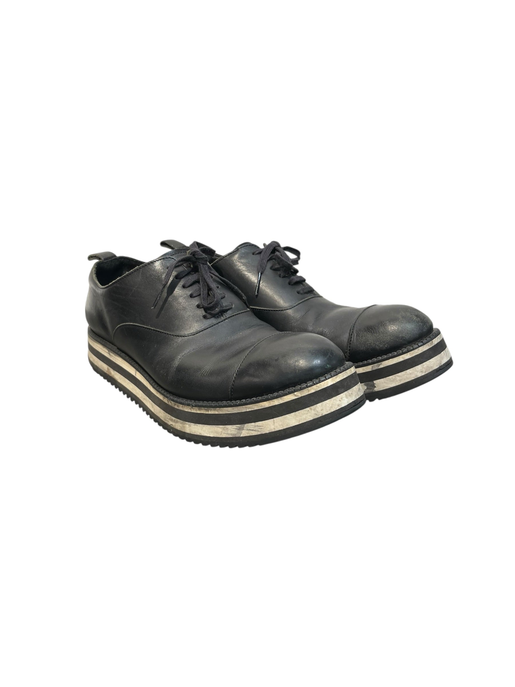 COMME des GARCONS/Dress Shoes/Leather/BLK/24, BLK/WHT STRIPE PLATFORM view 1