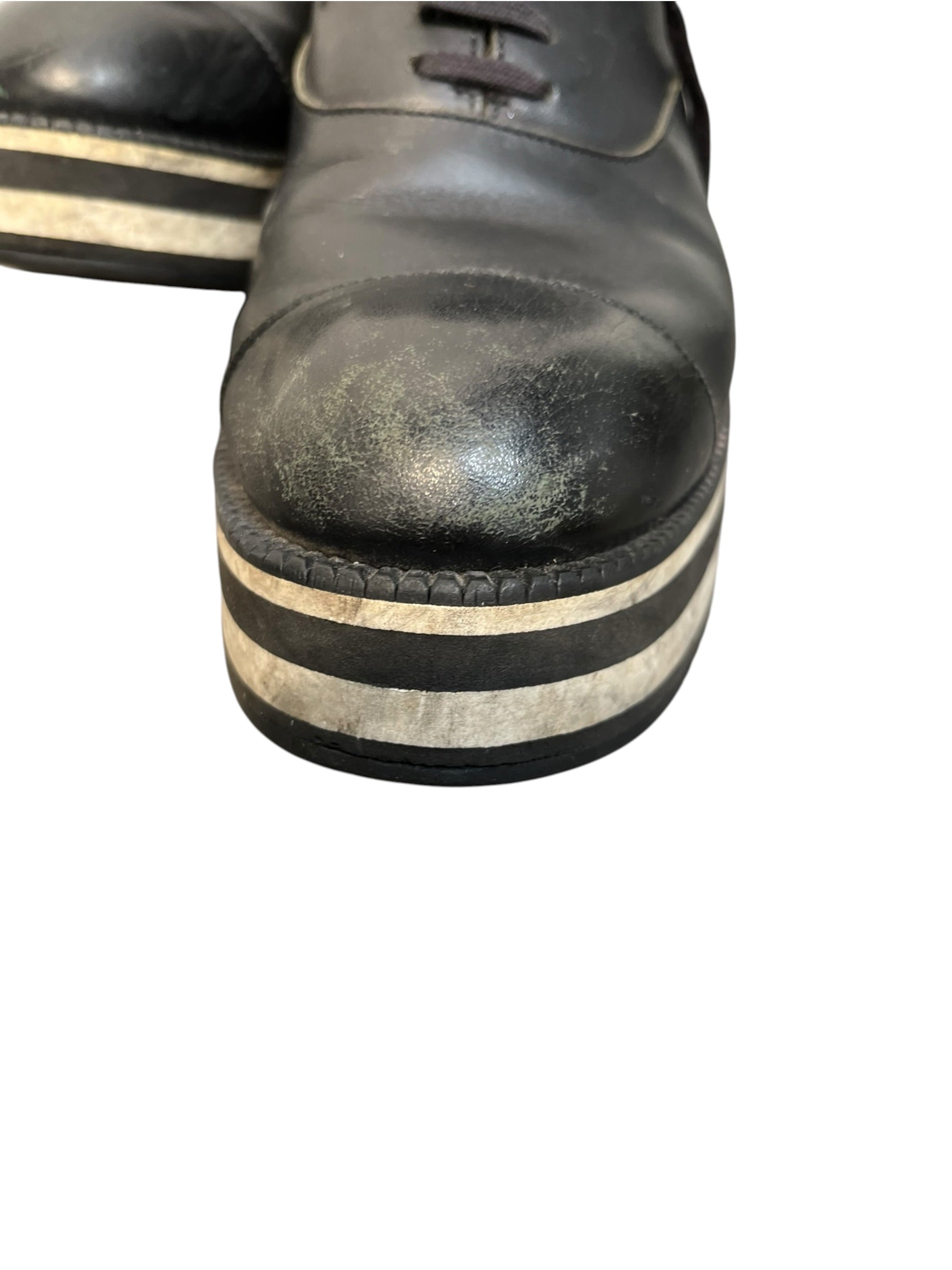 COMME des GARCONS/Dress Shoes/Leather/BLK/24, BLK/WHT STRIPE PLATFORM view 4