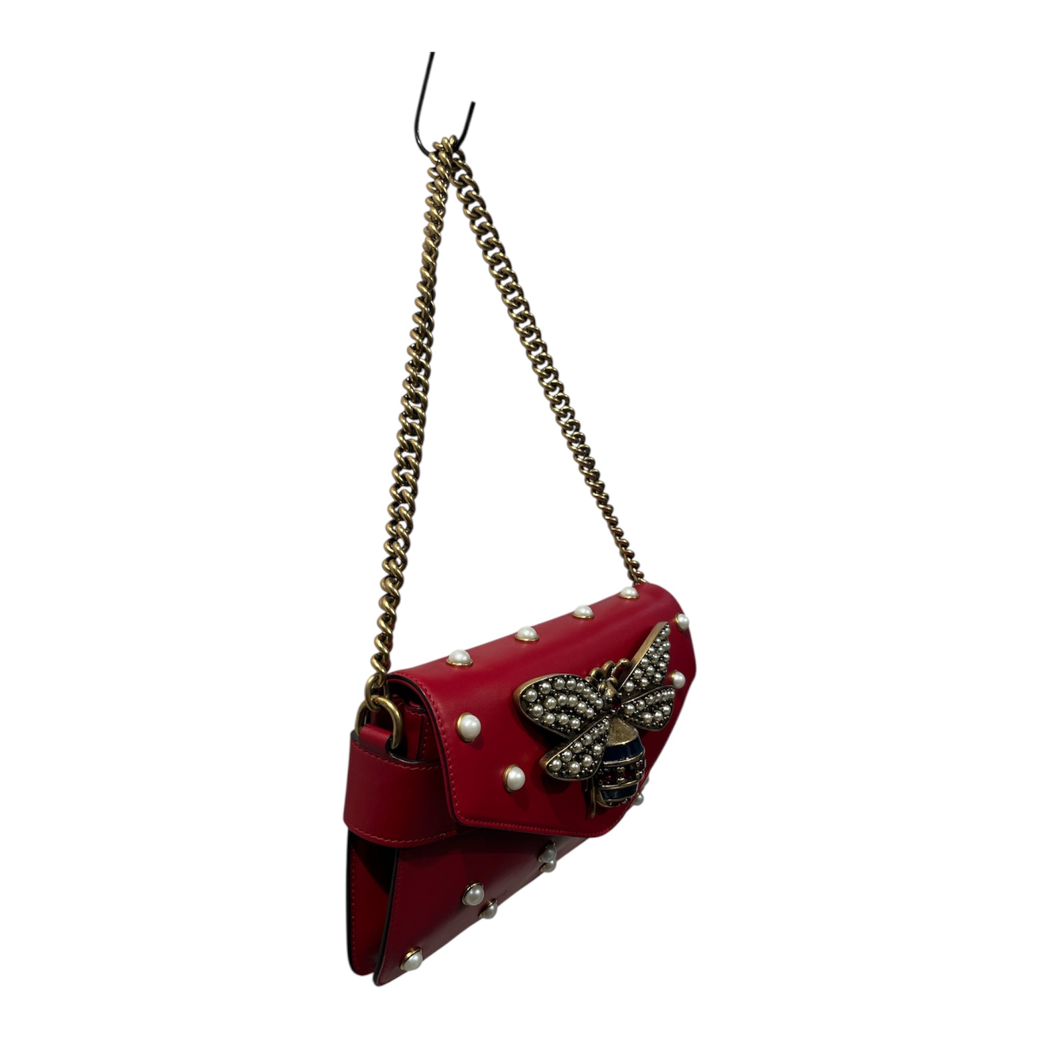 GUCCI/Bag/Leather/RED/Bee shoulder bag view 3