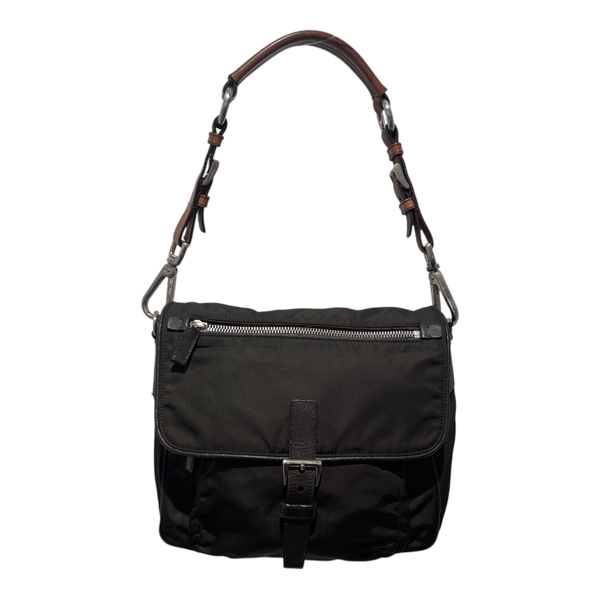 PRADA/Bag/Nylon/BRW/nylon and leather shoulder bag view 1