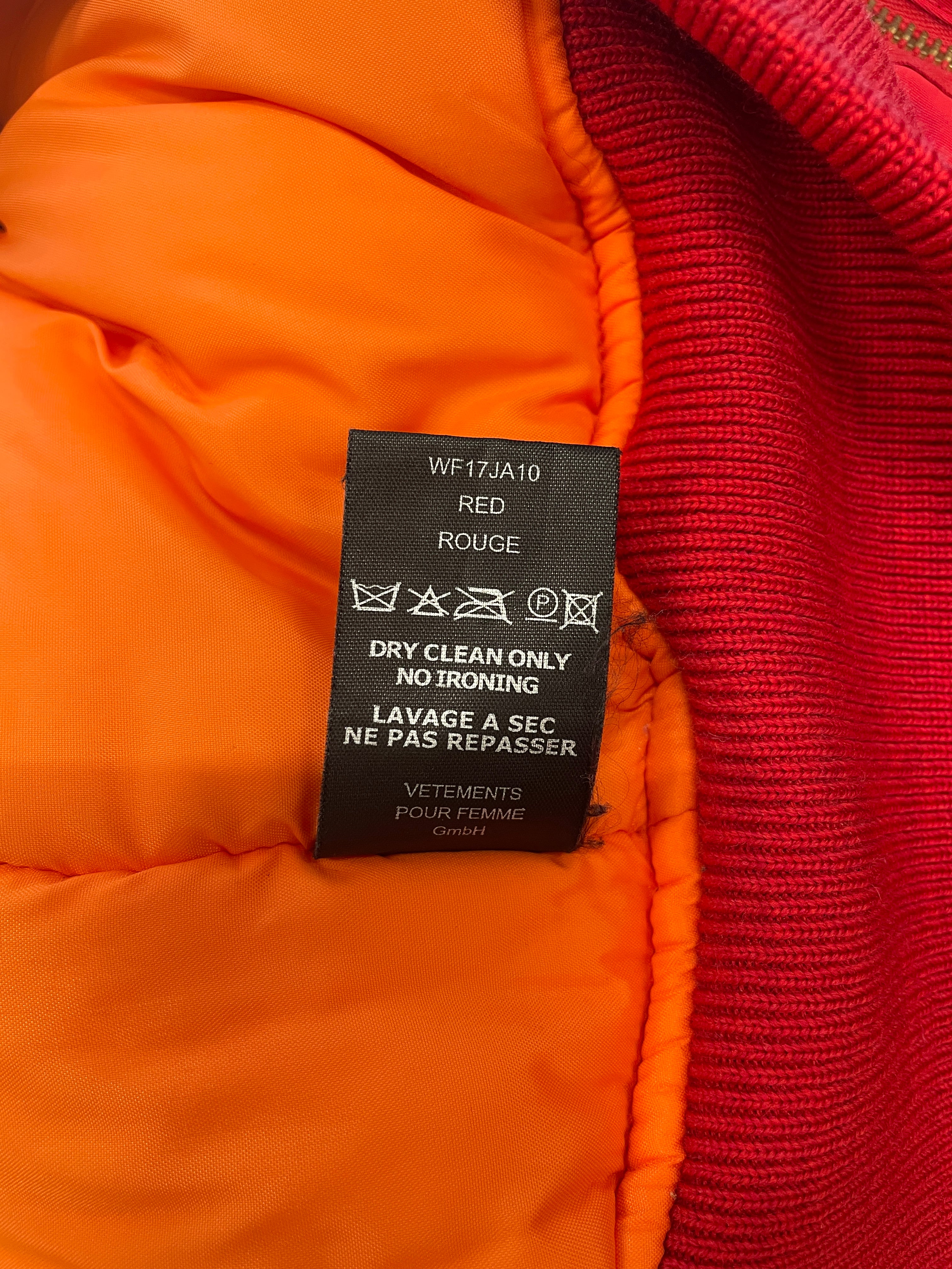 VETEMENTS/Puffer Jkt/S/Polyester/RED/AW16 CROPPED MA-1 BOMBER view 6