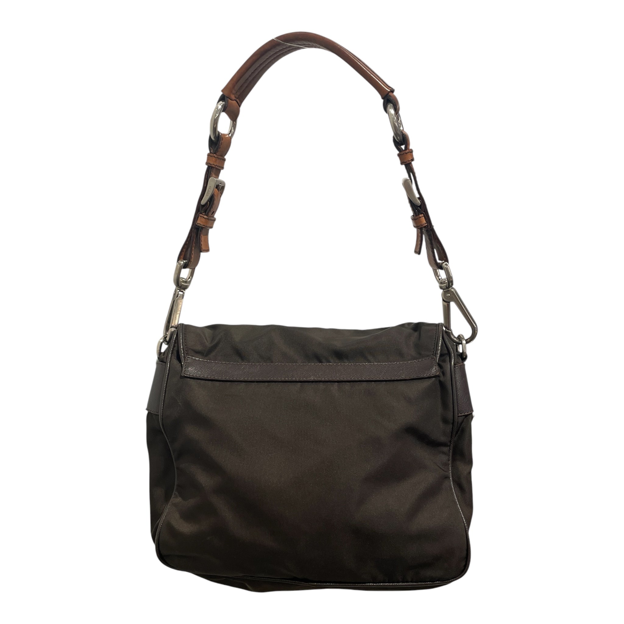 PRADA/Bag/Nylon/BRW/nylon and leather shoulder bag view 2