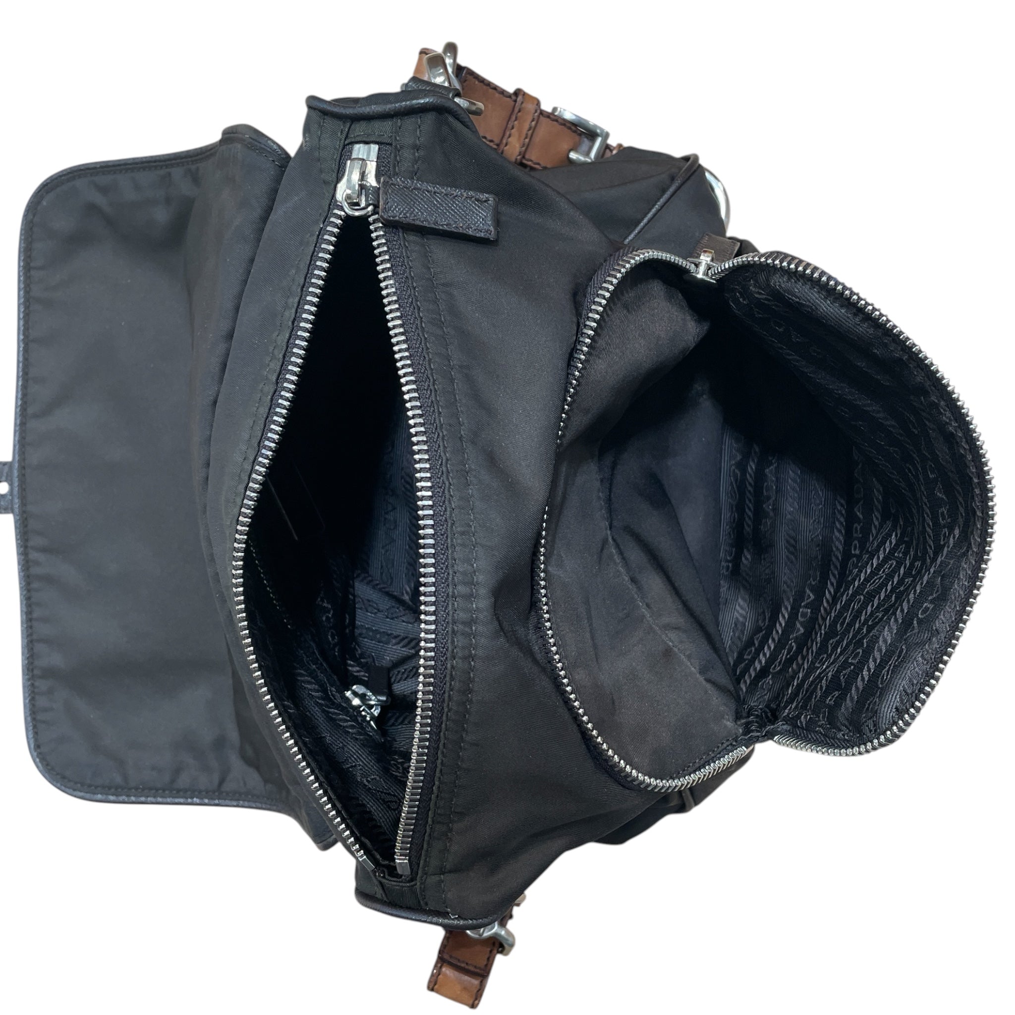 PRADA/Bag/Nylon/BRW/nylon and leather shoulder bag view 6