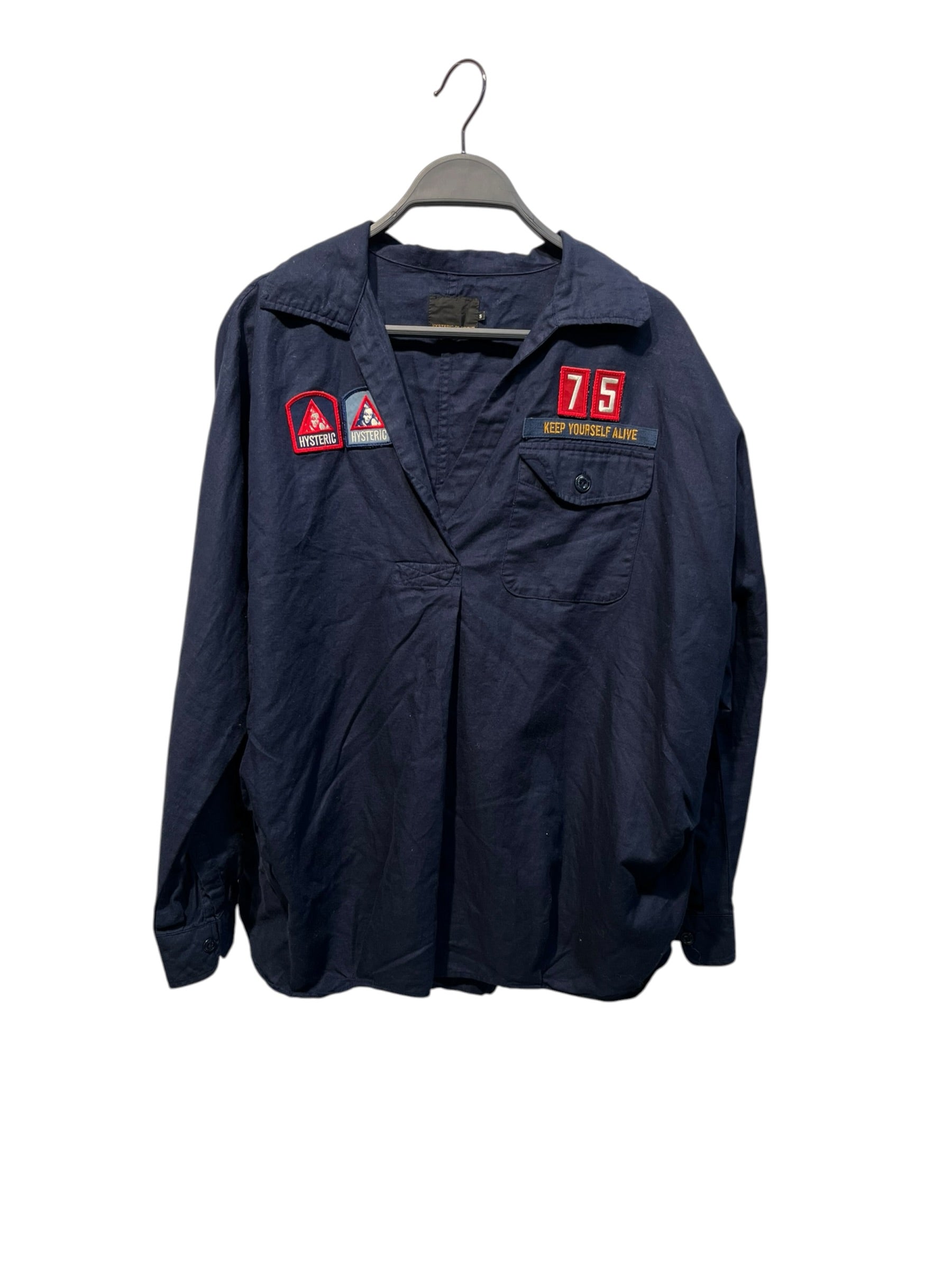 HYSTERIC GLAMOUR/SS Shirt/S/Cotton/NVY/PATCHES ALL OVR, 75 LEFTCHEST view 2