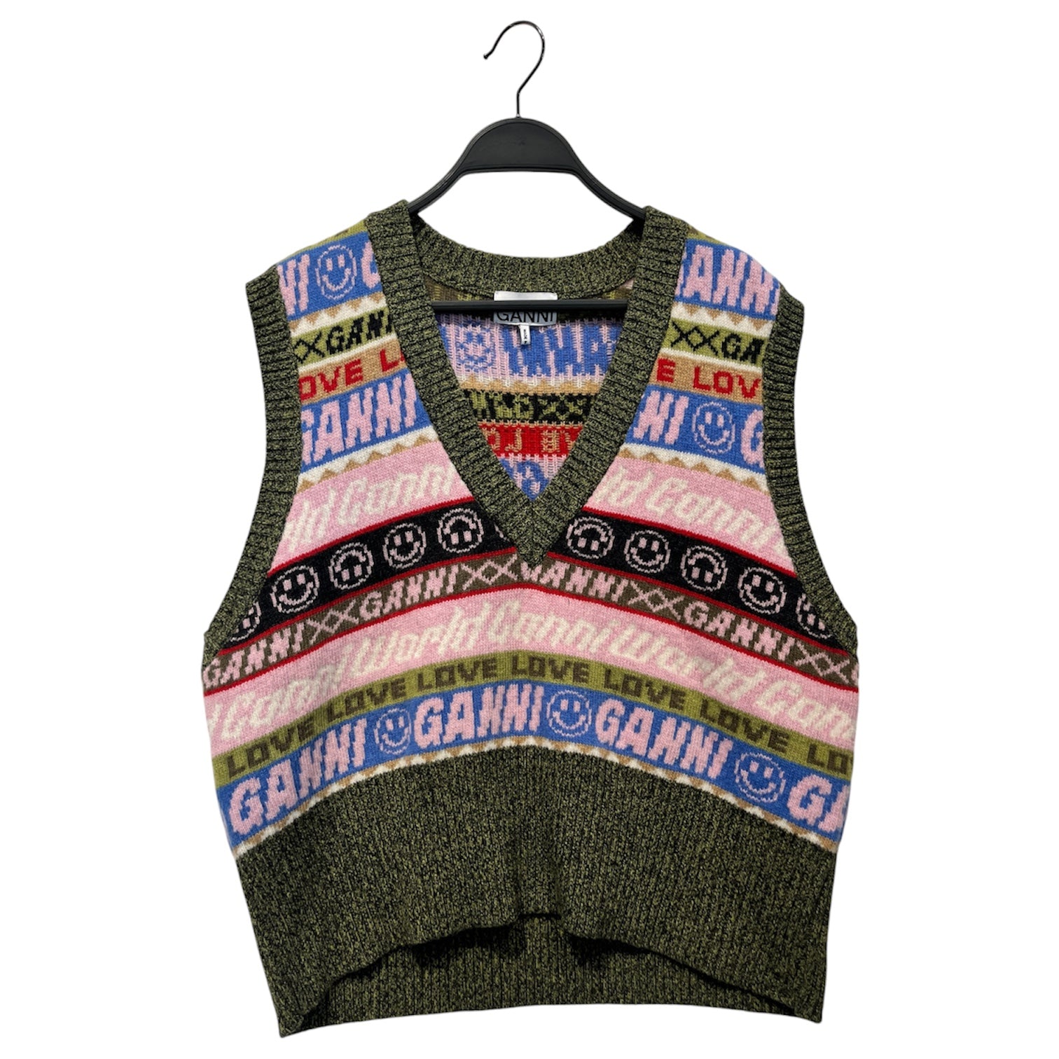 GANNI/Knitted Vest/XL/Monogram/Wool/MLT/Multi/Green/V Neck view 1
