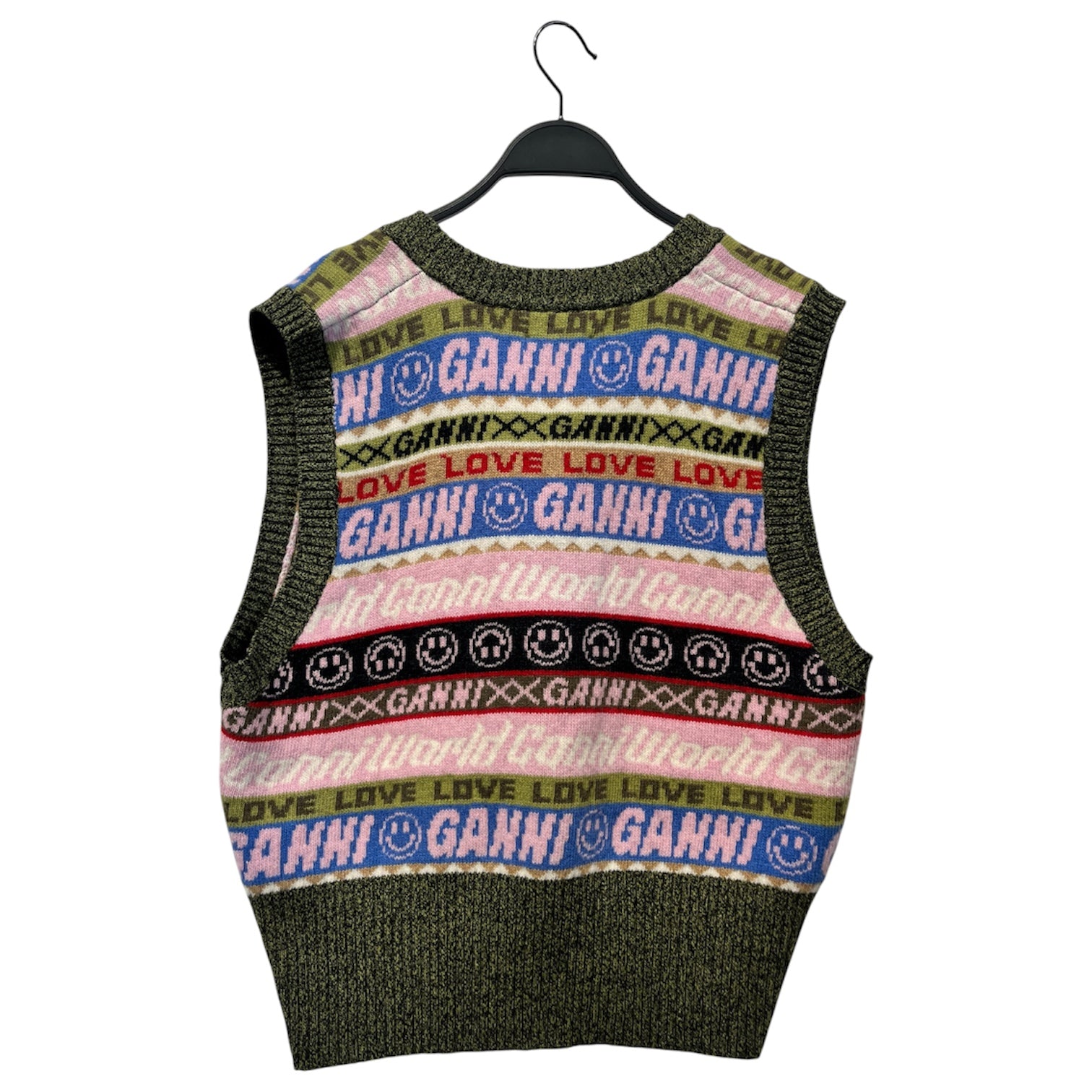GANNI/Knitted Vest/XL/Monogram/Wool/MLT/Multi/Green/V Neck view 2