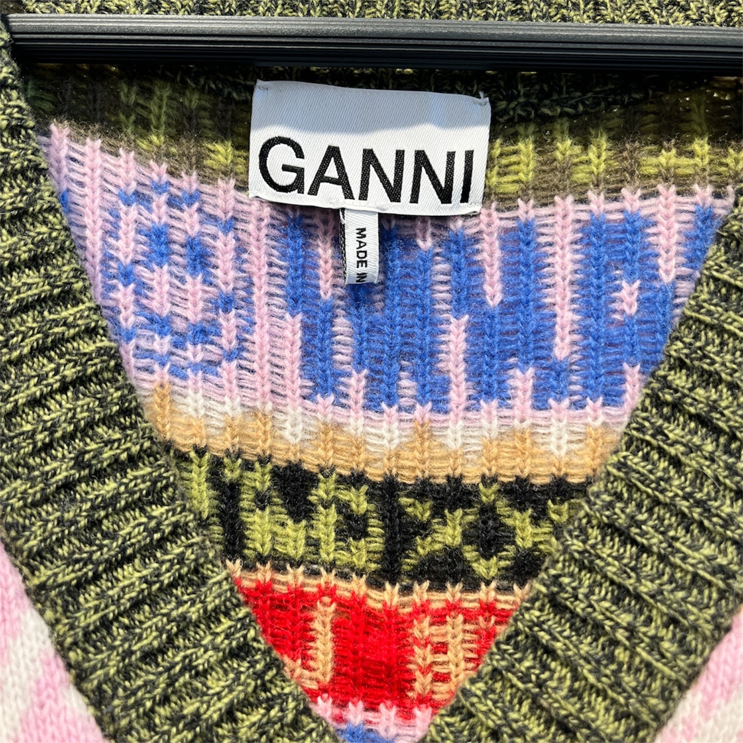GANNI/Knitted Vest/XL/Monogram/Wool/MLT/Multi/Green/V Neck view 3