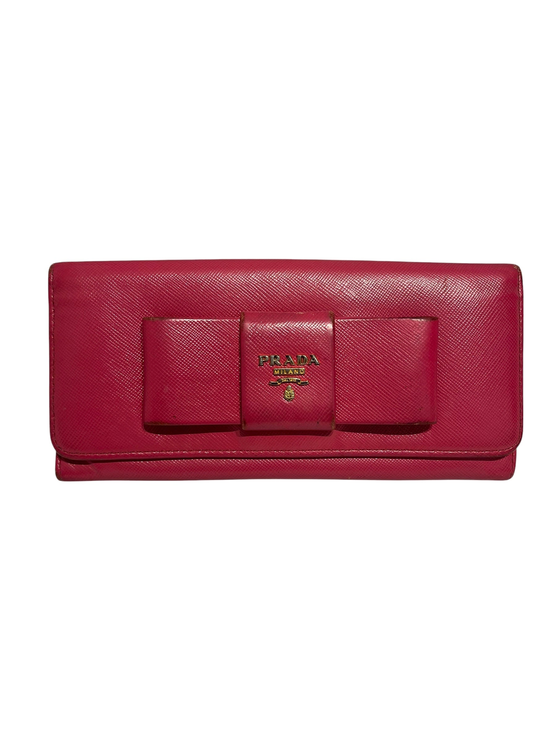 PRADA/Long Wallet/Stripe/Leather/PNK/RIBBON BOW DETAIL view 1
