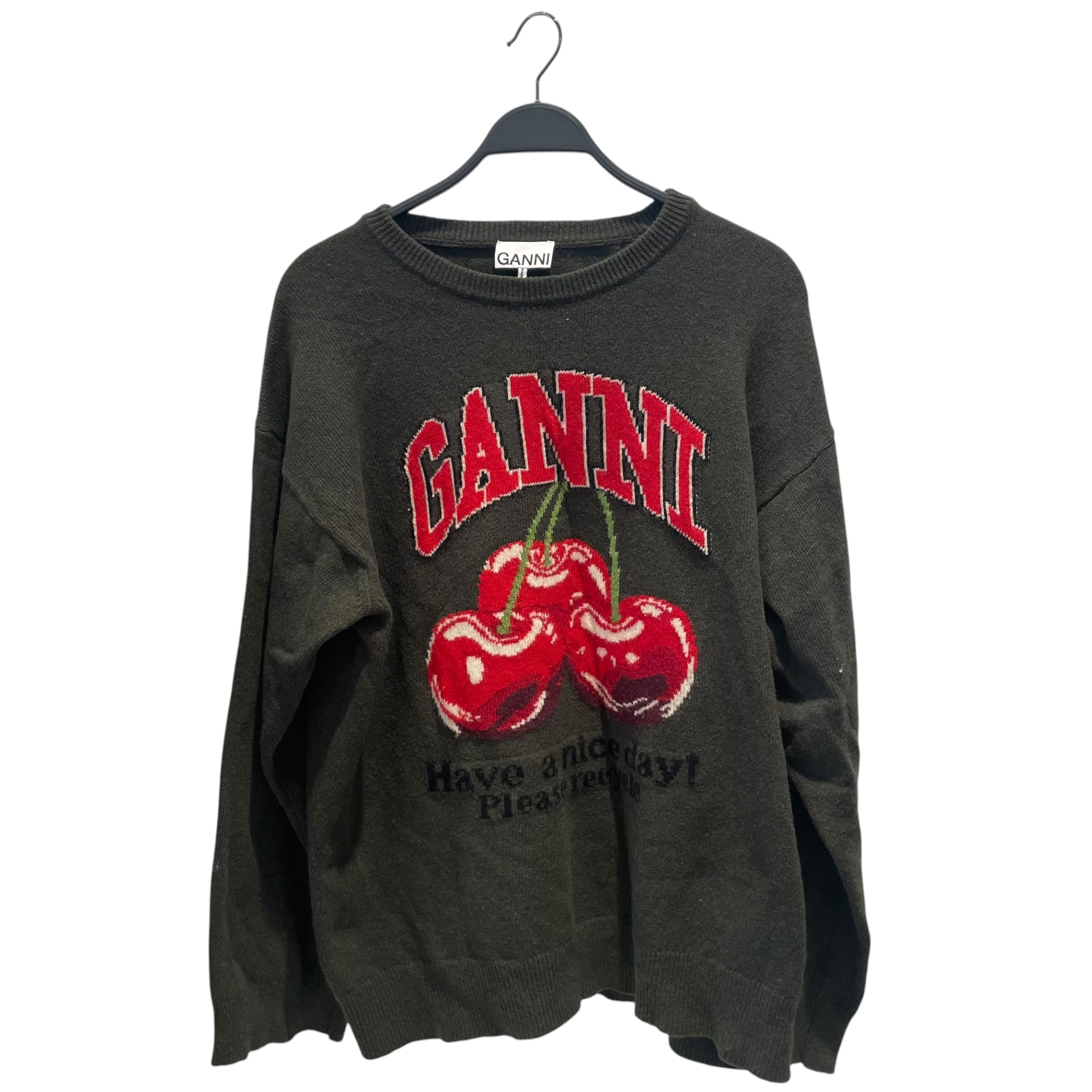 GANNI/Sweater/L/Graphic/Wool/GRN/Cherry have a good day logo view 1