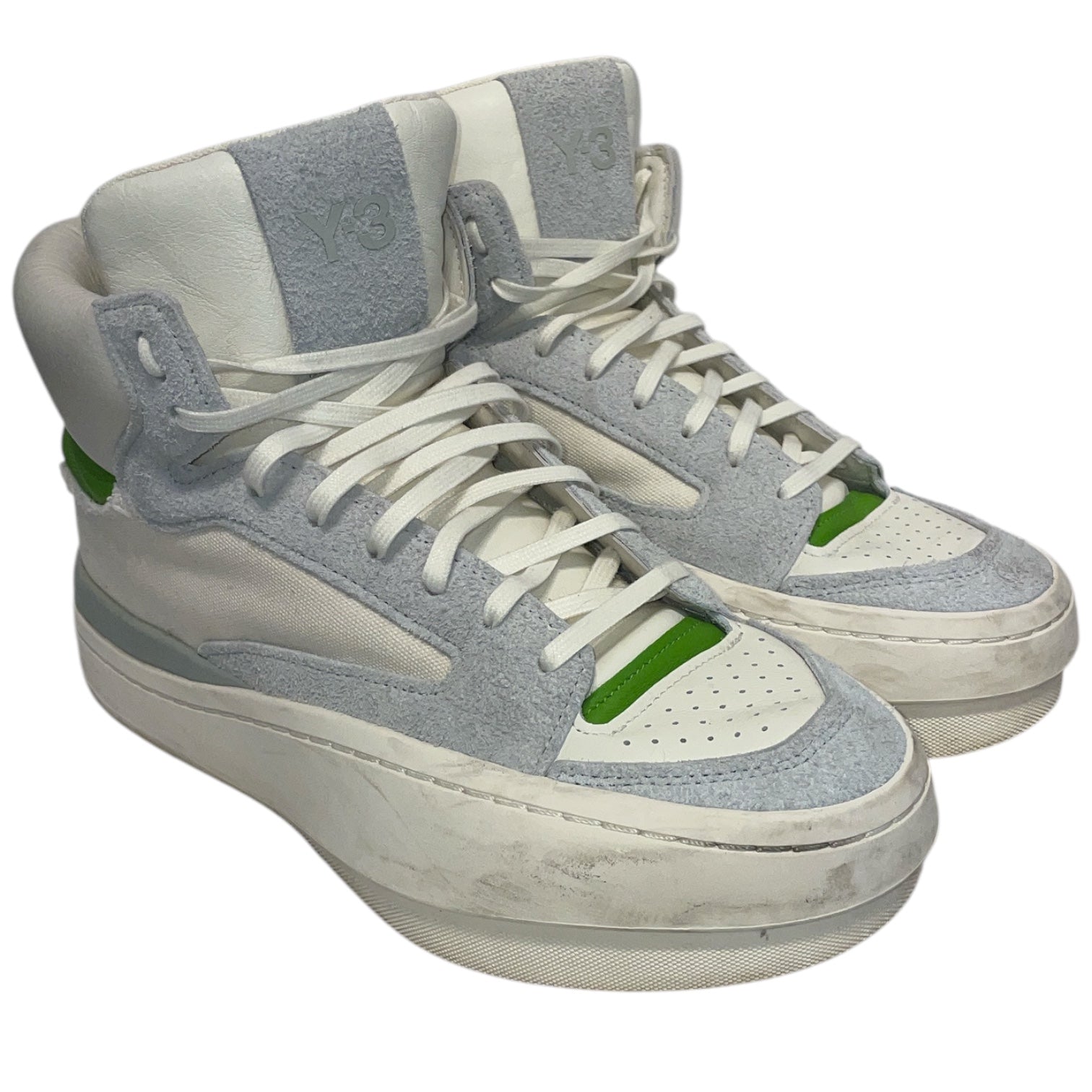 Y-3/Hi-Sneakers/US 12.5/Suede/CRM/Centennial  Green Heel view 1