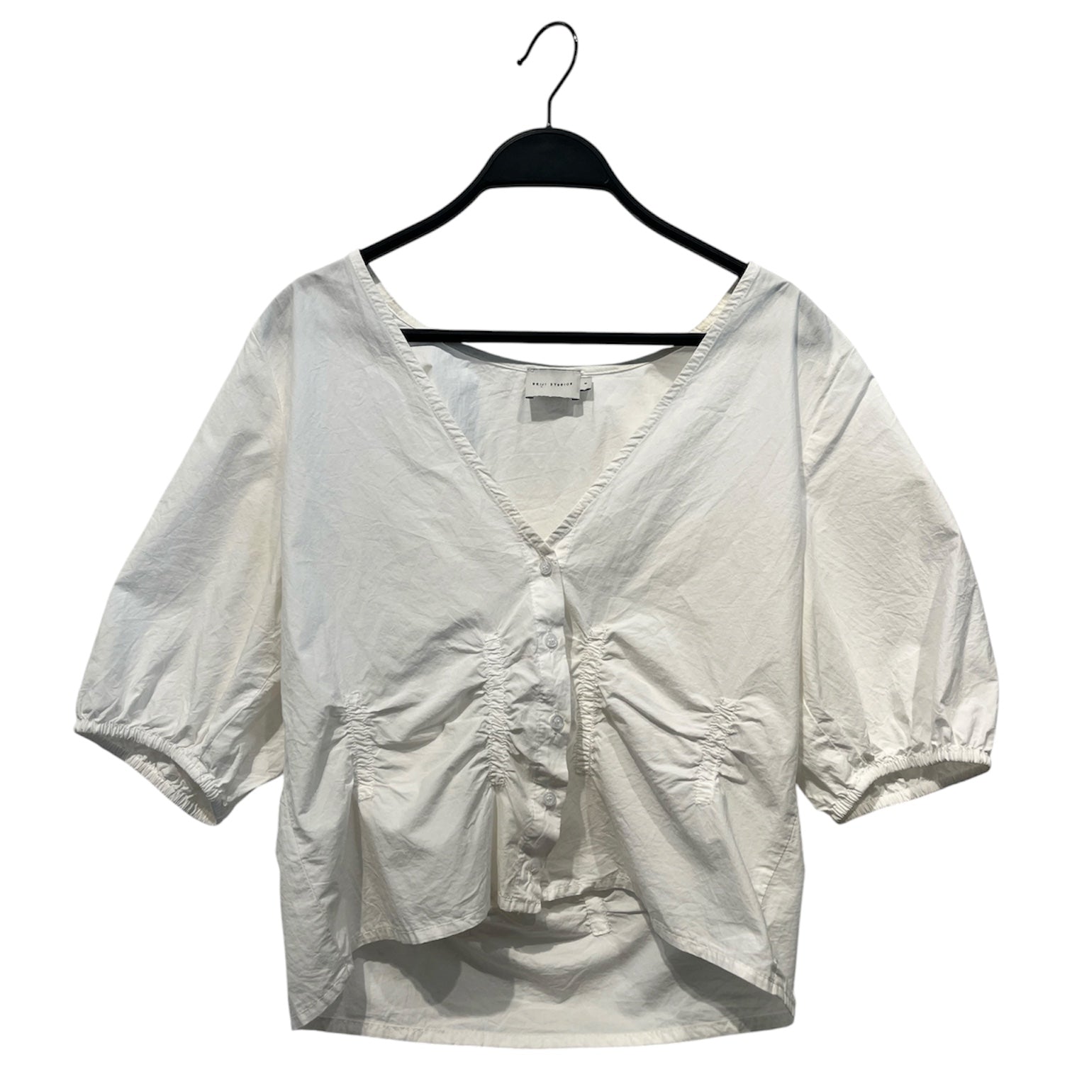 Deiji Studios/SS Blouse/S/Cotton/WHT/Puff Sleeve/4 rouched seams 5 button view 1