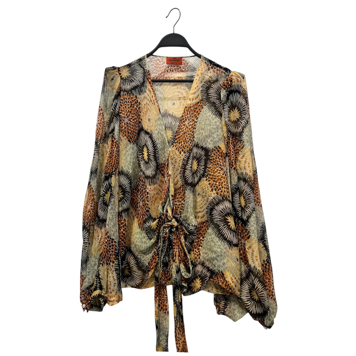 MISSONI/LS Blouse/S/Floral Pattern/Silk/MLT/Puff Sleeve/ornge,blue,blck, sheer view 1