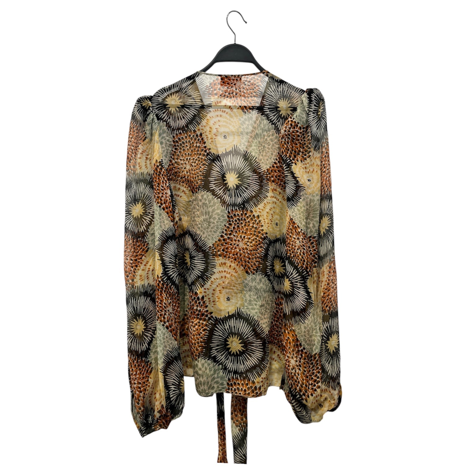 MISSONI/LS Blouse/S/Floral Pattern/Silk/MLT/Puff Sleeve/ornge,blue,blck, sheer view 2