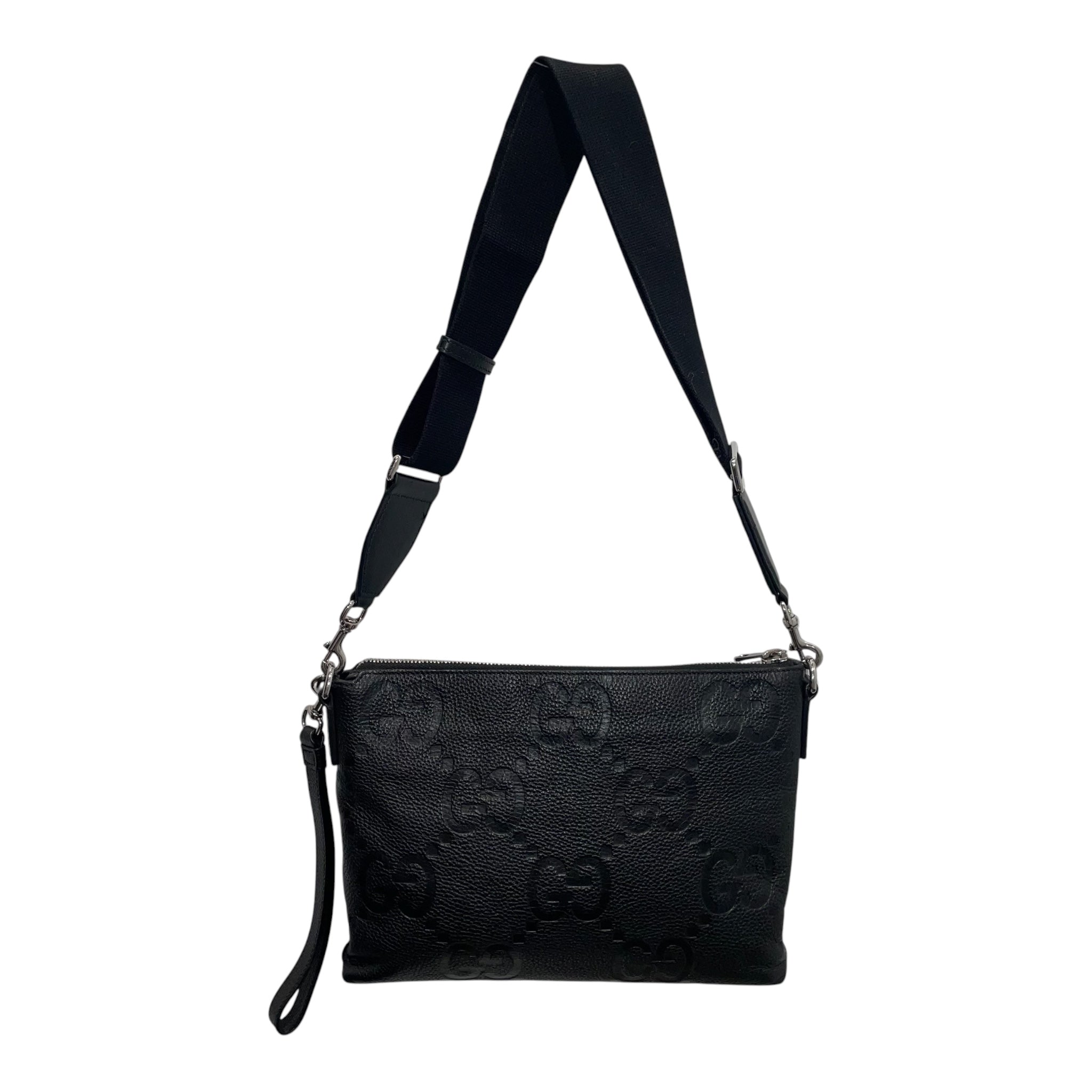 GUCCI/Cross Body Bag/Leather/BLK/jumbo messenger view 2