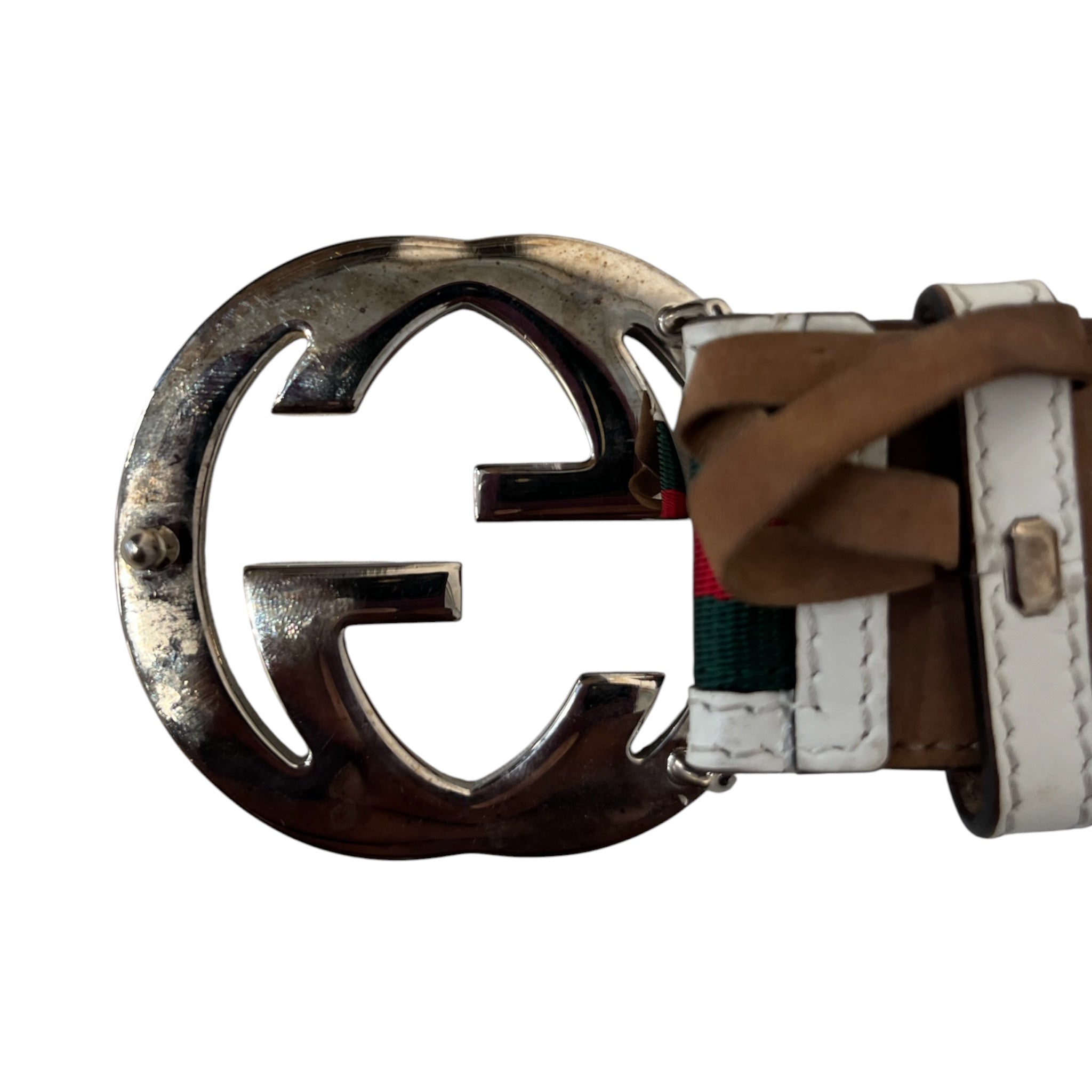 GUCCI/Belt/Stripe/Leather/WHT/M's/114984 WHITE LEATHER/GRN+RED view 2