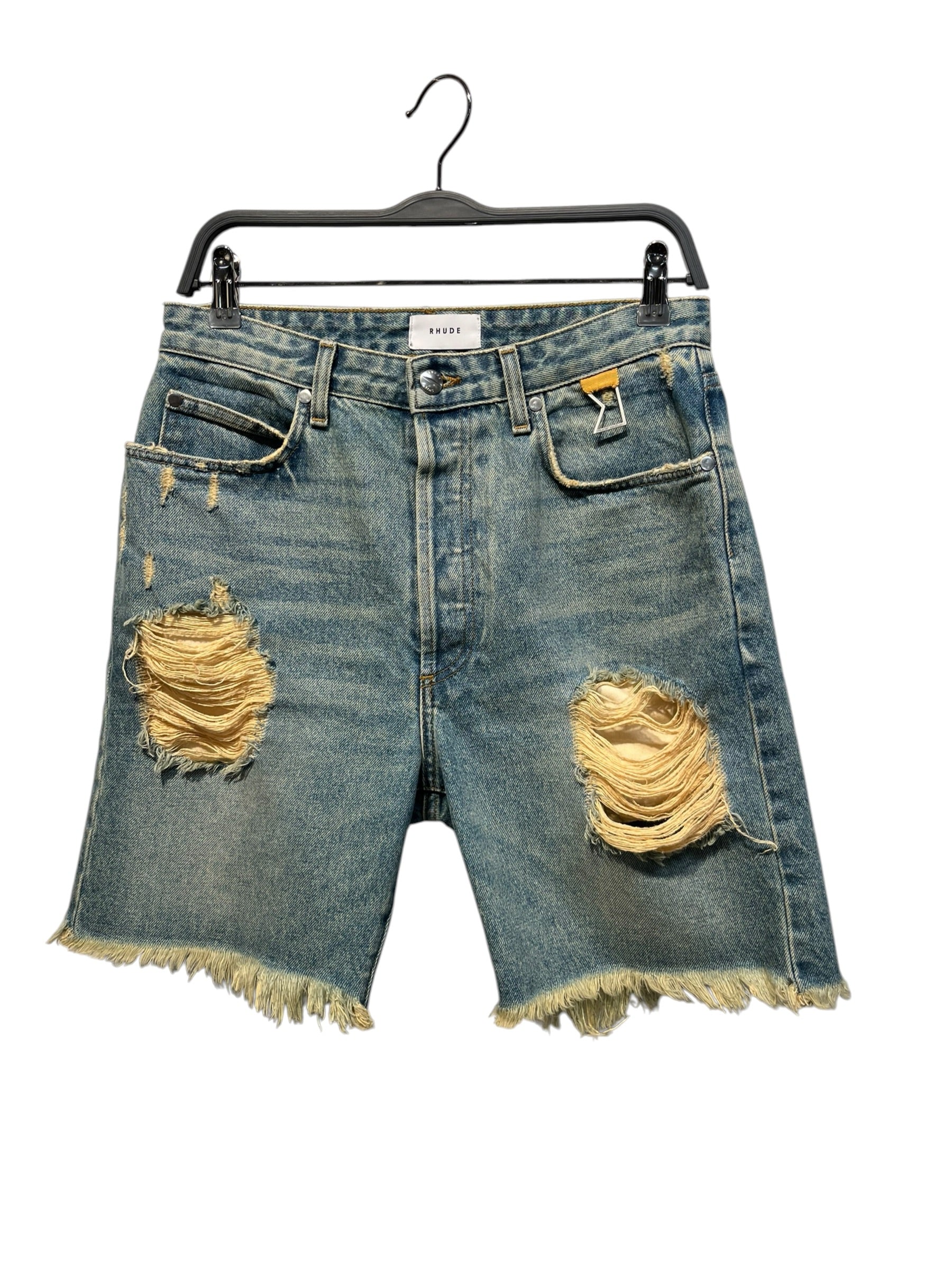 RHUDE/Shorts/31/Cotton/BLU/Distressed/BUM DENIM SHORTS view 1