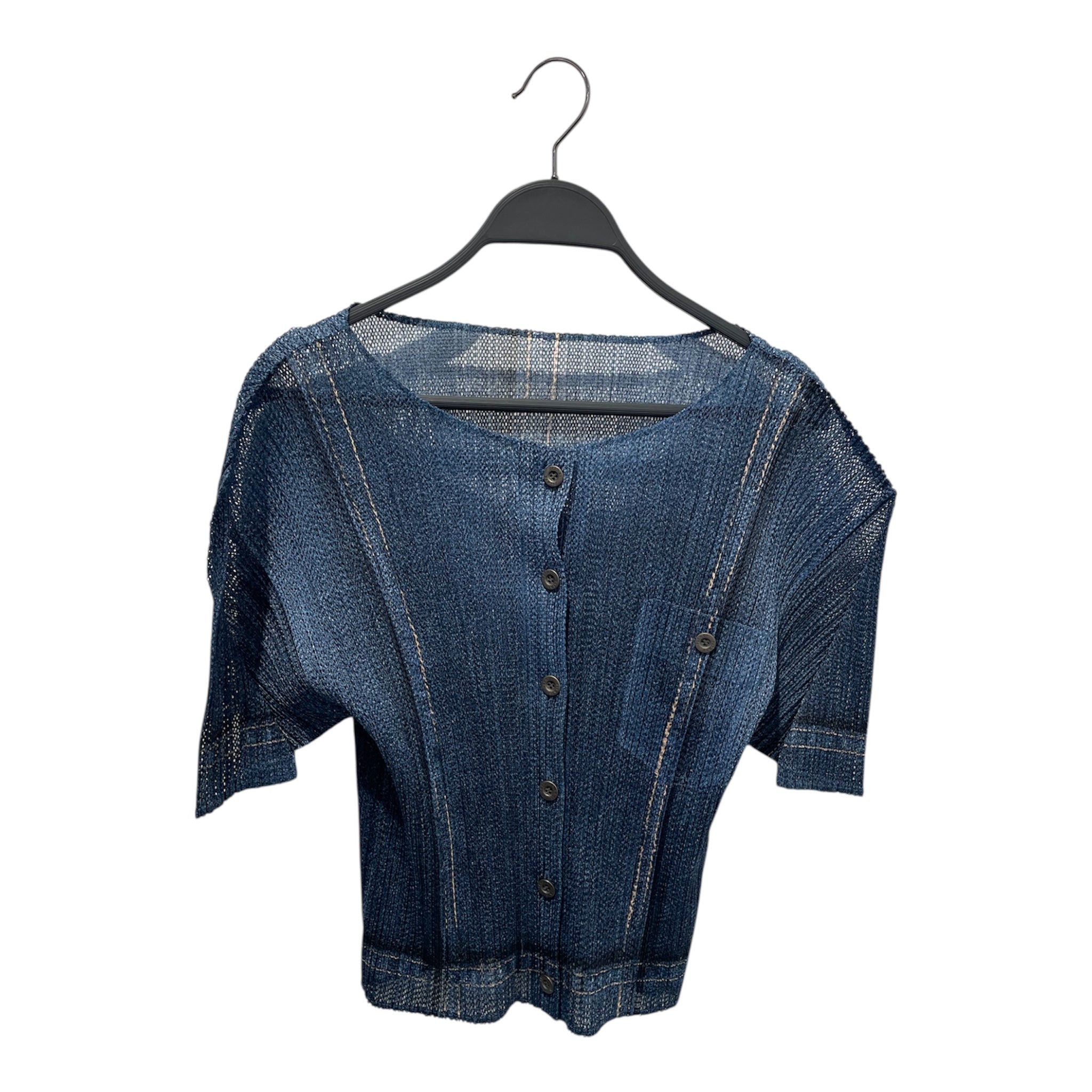 PLEATS PLEASE ISSEY MIYAKE/SS Shirt/3/Cotton/BLU/VERTICAL STICH ROUND BUTTONS view 1