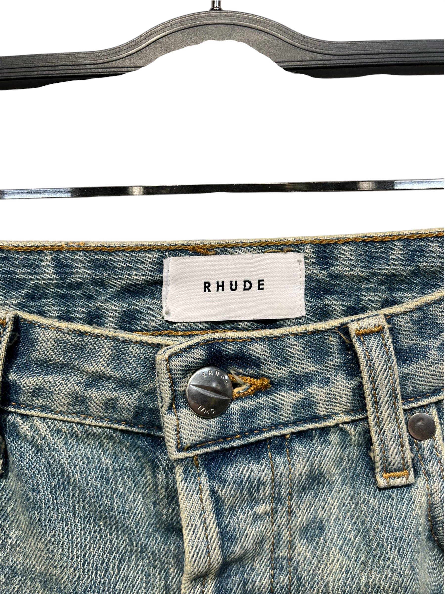 RHUDE/Shorts/31/Cotton/BLU/Distressed/BUM DENIM SHORTS view 3