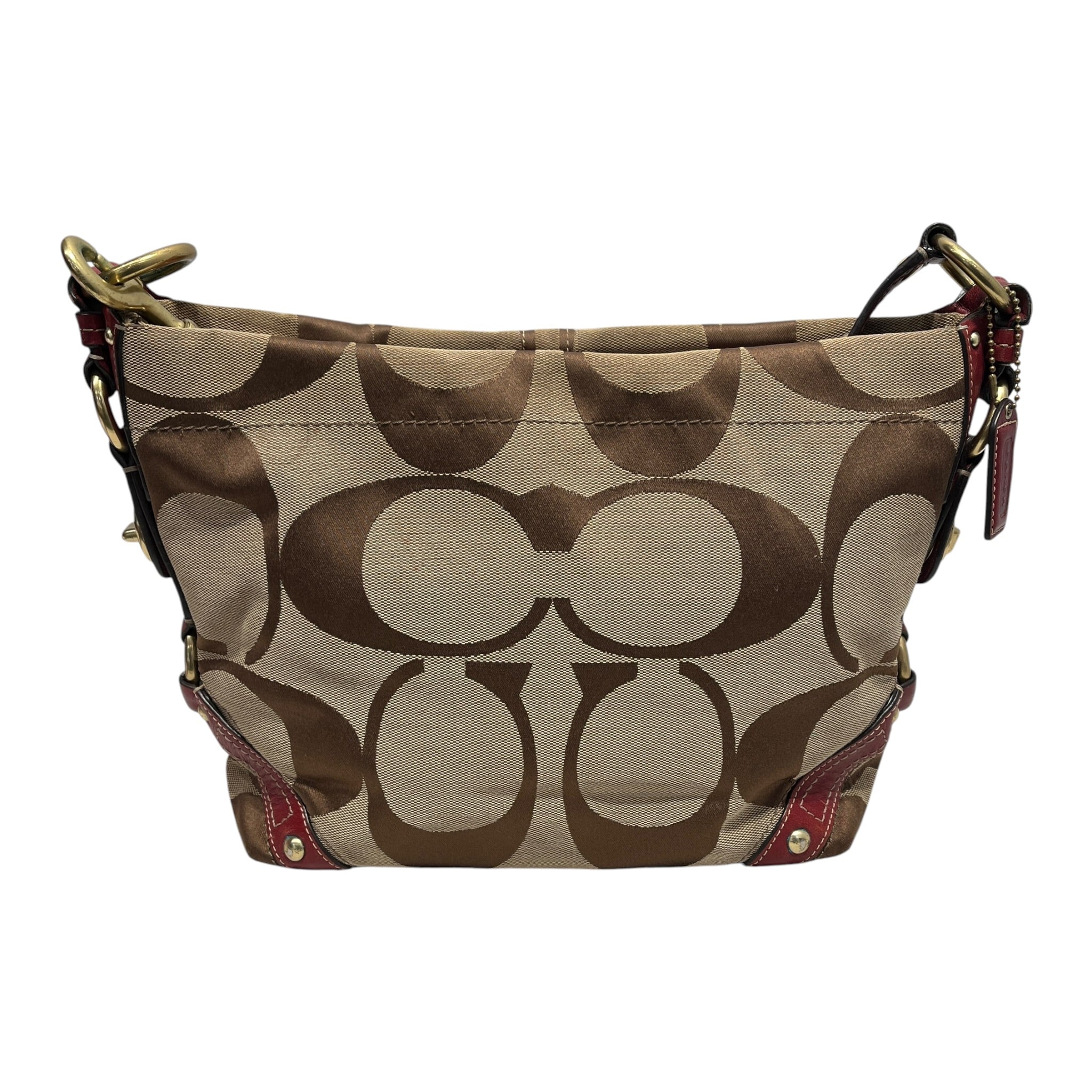 COACH/Hand Bag/Cotton/KHK/CARLY WITH RED LEATHER view 1