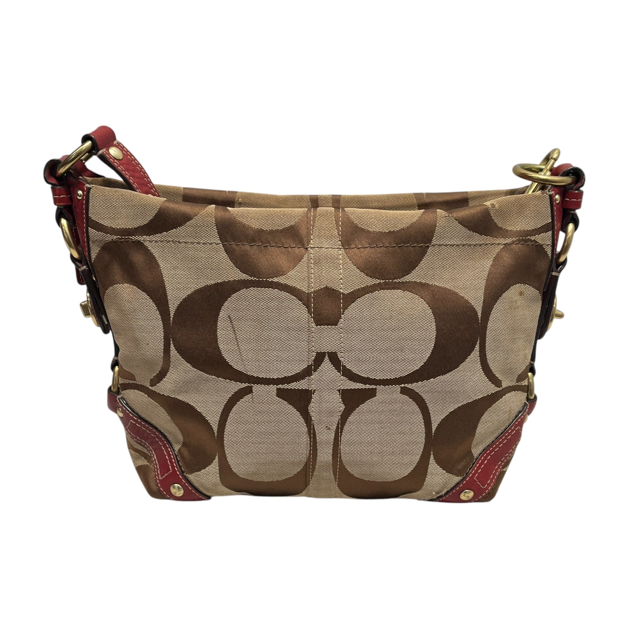 COACH/Hand Bag/Cotton/KHK/CARLY WITH RED LEATHER view 2