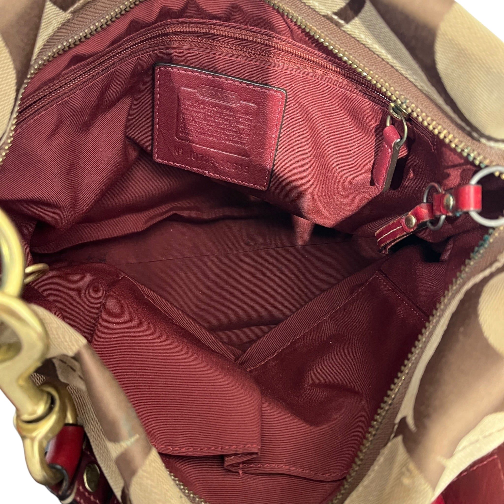 COACH/Hand Bag/Cotton/KHK/CARLY WITH RED LEATHER view 4