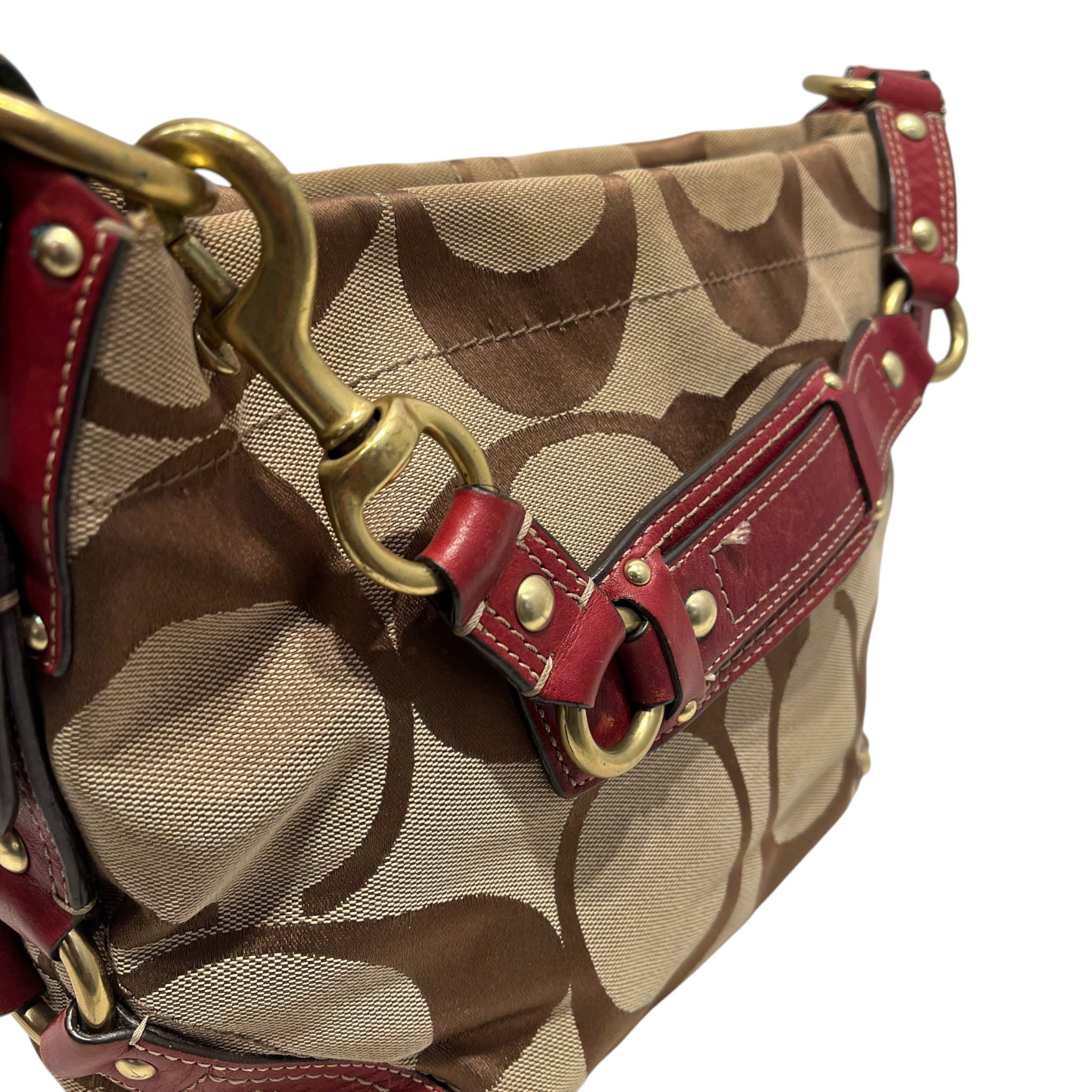 COACH/Hand Bag/Cotton/KHK/CARLY WITH RED LEATHER view 6