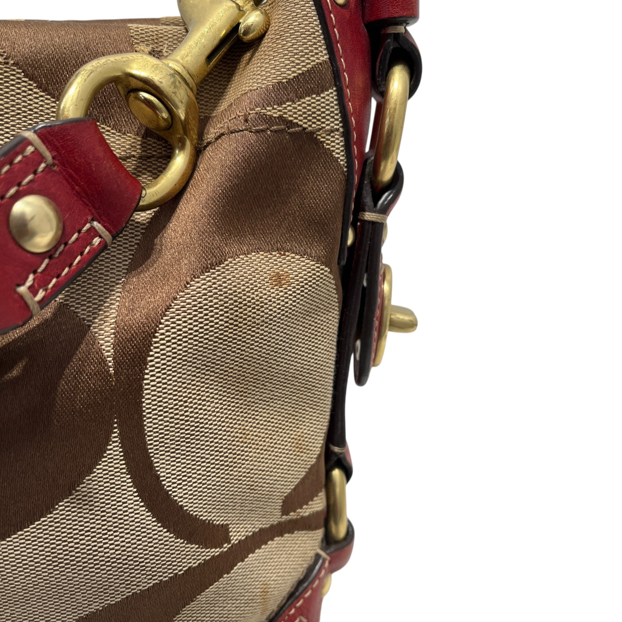 COACH/Hand Bag/Cotton/KHK/CARLY WITH RED LEATHER view 8
