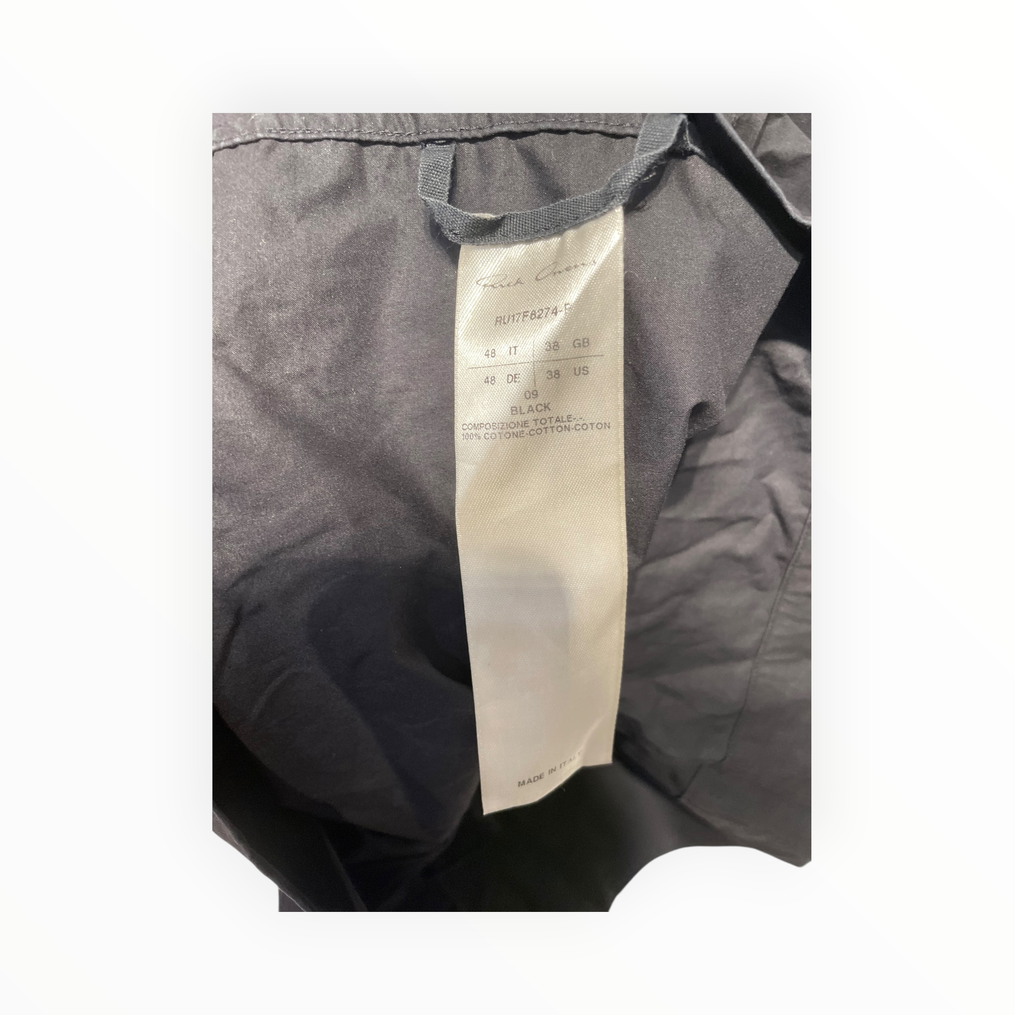 Rick Owens/Polo Shirt/38/Cotton/BLK/Long Length/no collar view 3