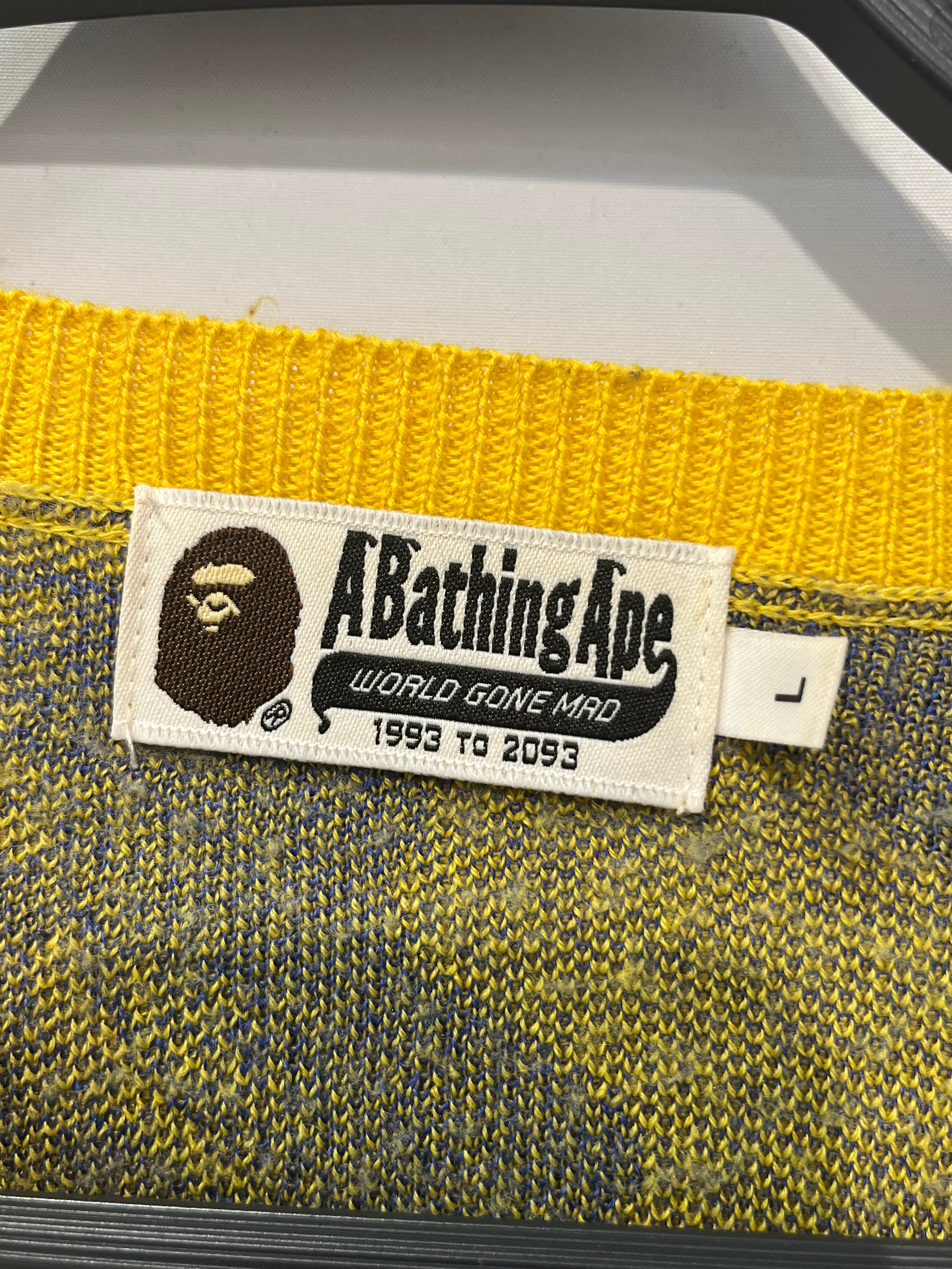 A BATHING APE/Sweater/L/All Over Print/Wool/YEL/BLUE FIRE MONKEYS view 4