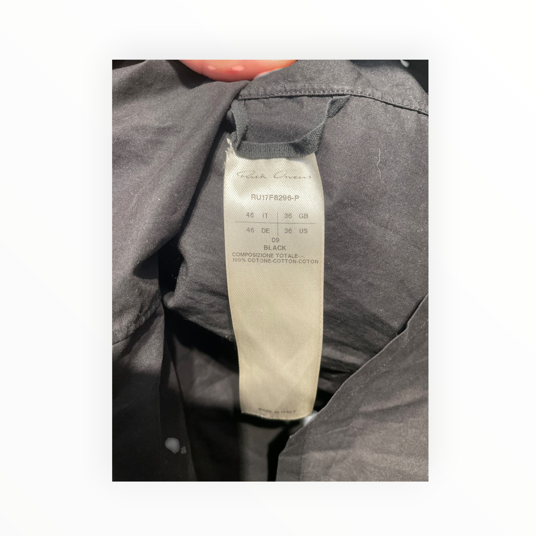 Rick Owens/LS Shirt/36/Cotton/BLK/Long Length/no collar view 4