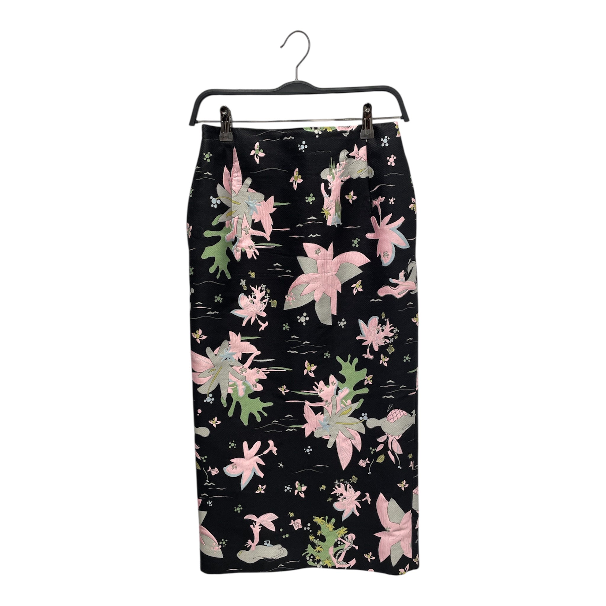 THOM BROWNE. NEW YORK/Long Skirt/40/Floral Pattern/Cotton/BLK/all over floral skirt view 1