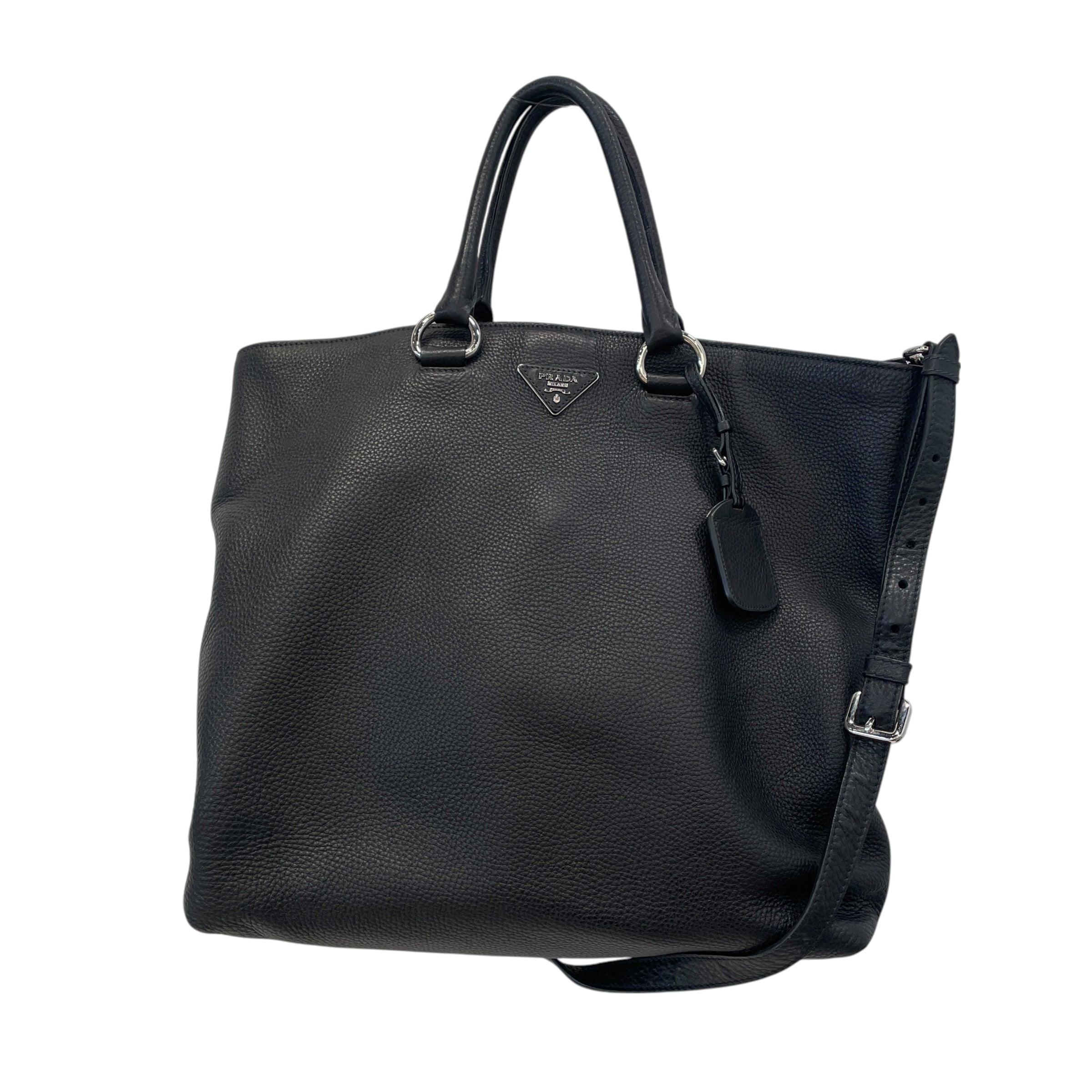 PRADA/Tote Bag/Leather/BLK/Vitello Daino pebbled leather view 1