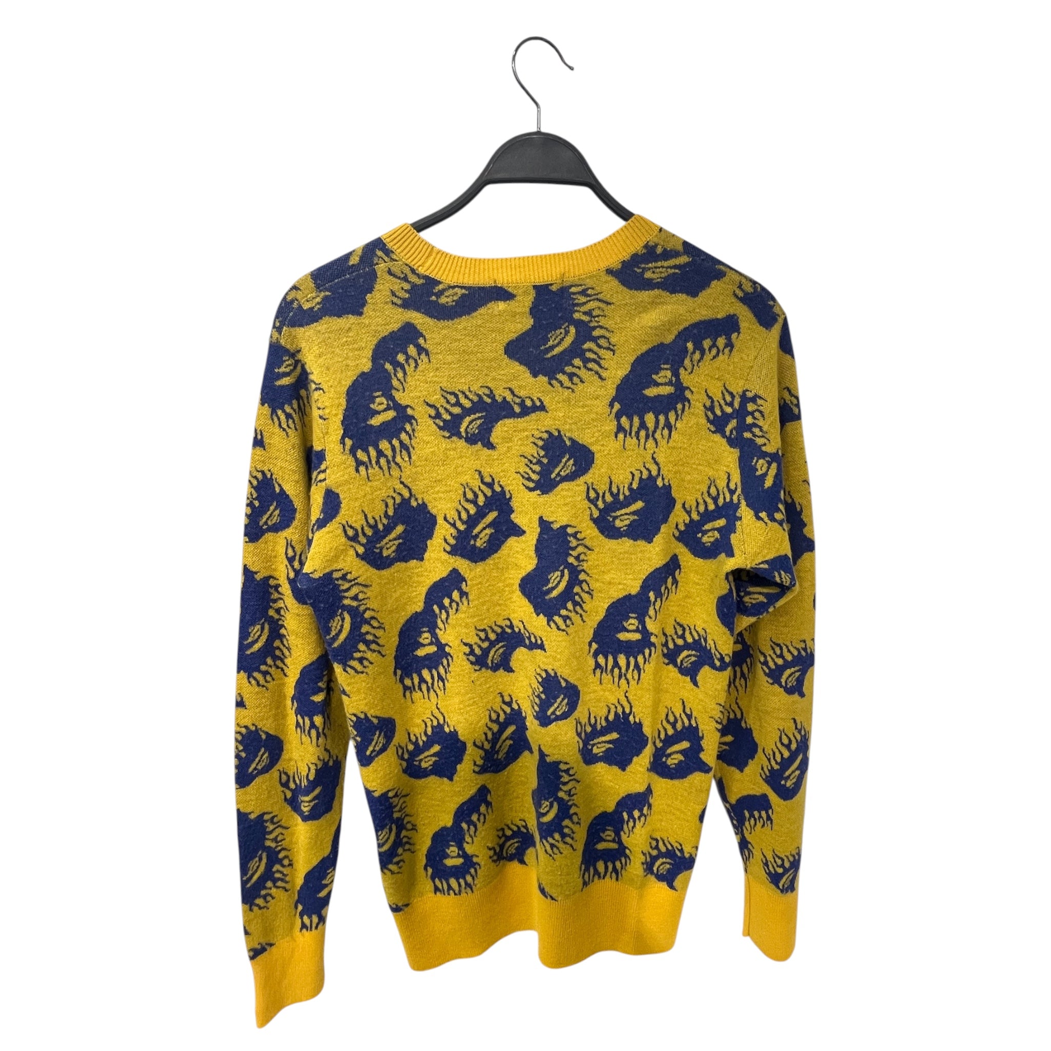 A BATHING APE/Sweater/L/All Over Print/Wool/YEL/BLUE FIRE MONKEYS view 2