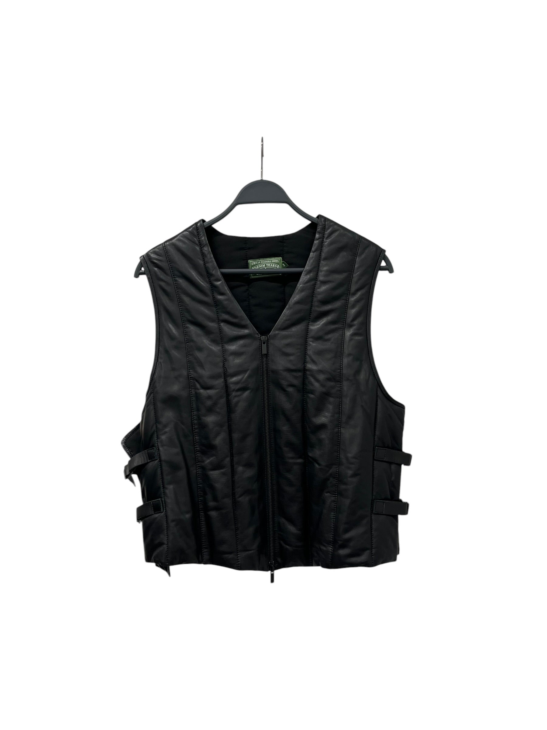 DENIM TEARS/Vest/M/Leather/BLK/PUFFER LAMB LEATHER VEST view 1