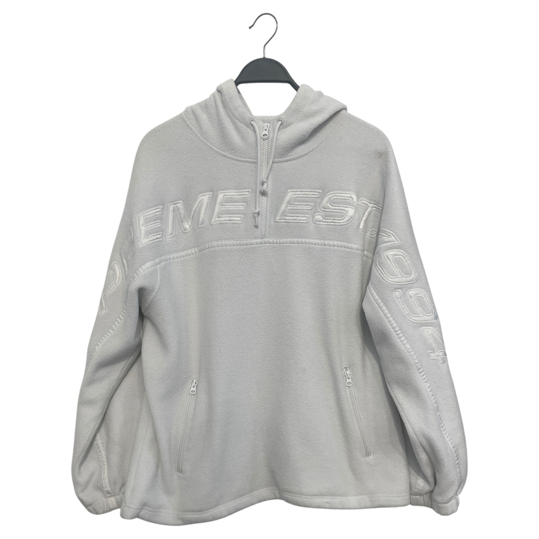Supreme/Fleece Jkt/L/Polyester/WHT/qzip w supreme logo embroidery view 1