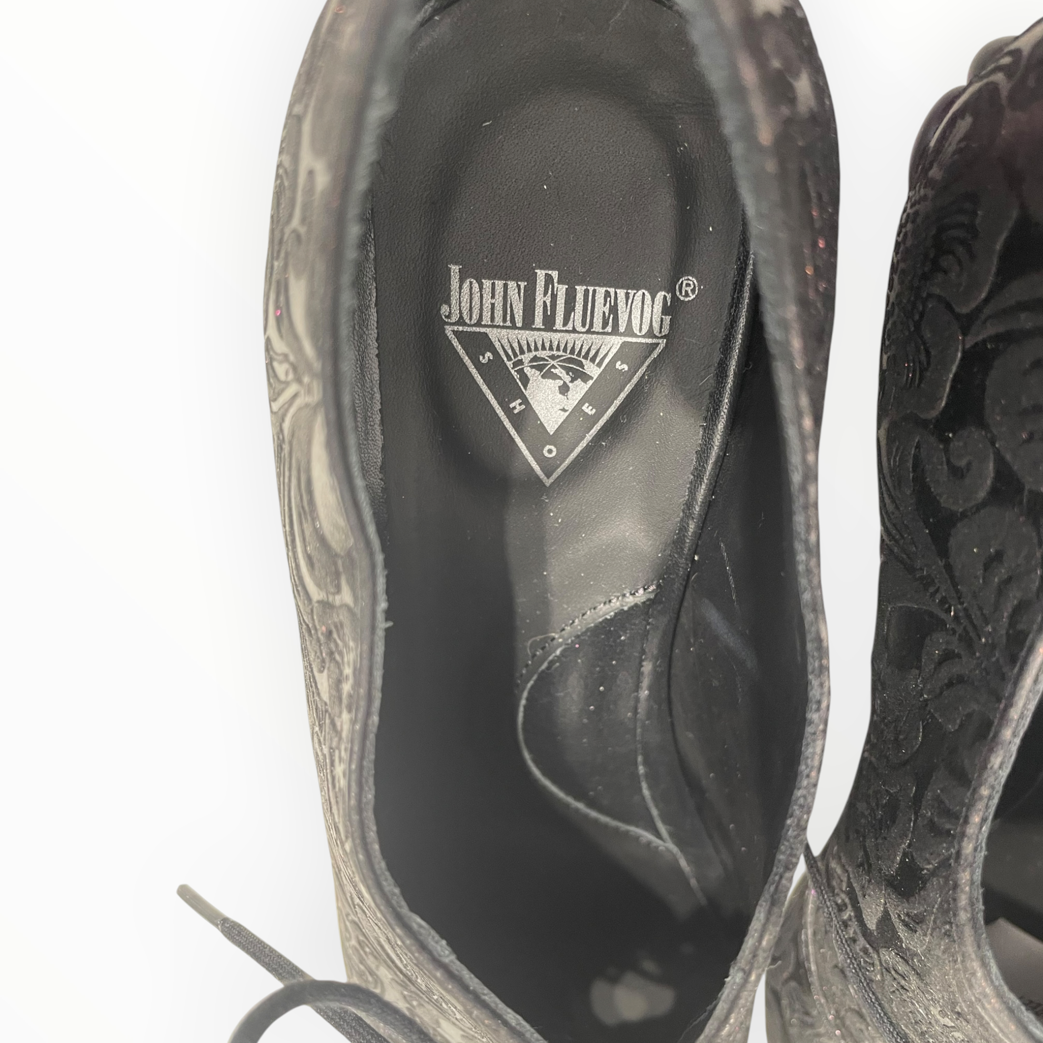 JOHN FLUEVOG/Dress Shoes/US 8/Glitter/Leather/BLK/FIREFLY LACE UP SHOE view 3