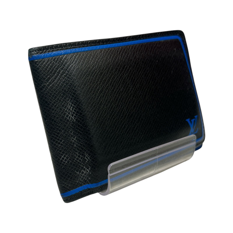 LOUIS VUITTON/Bifold Wallet/Border/Leather/BLK/BLUE LINING