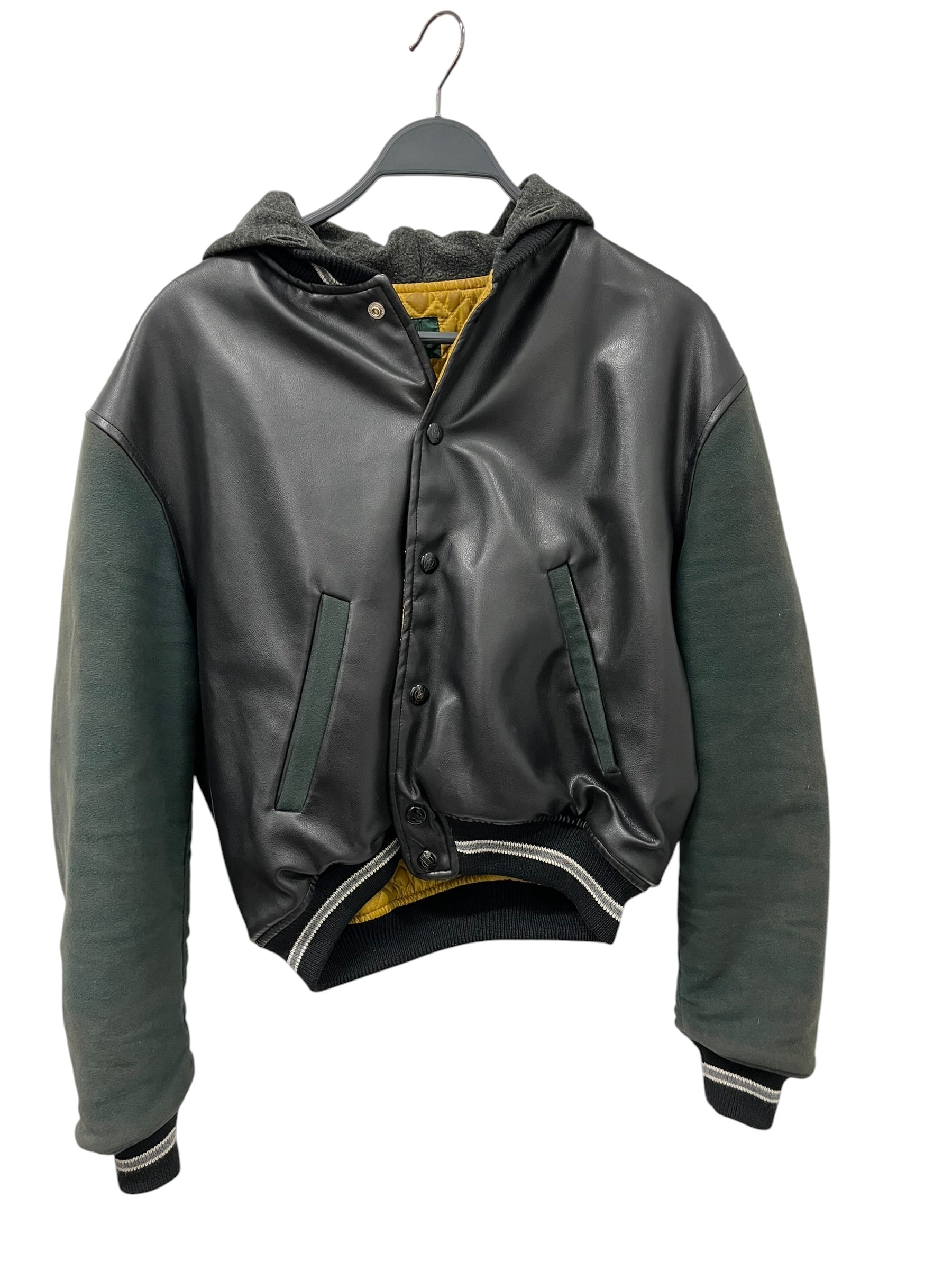 JUNIOR GAULTIER/Puffer Jkt/50/Leather/BLK/Stripe/LEATHER HOODED BOMBER view 1