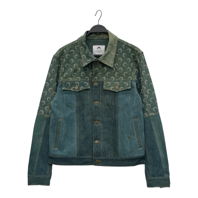 MARINE SERRE/Regenerated Blue & Green Moon Denim Jacket/48/Cotton