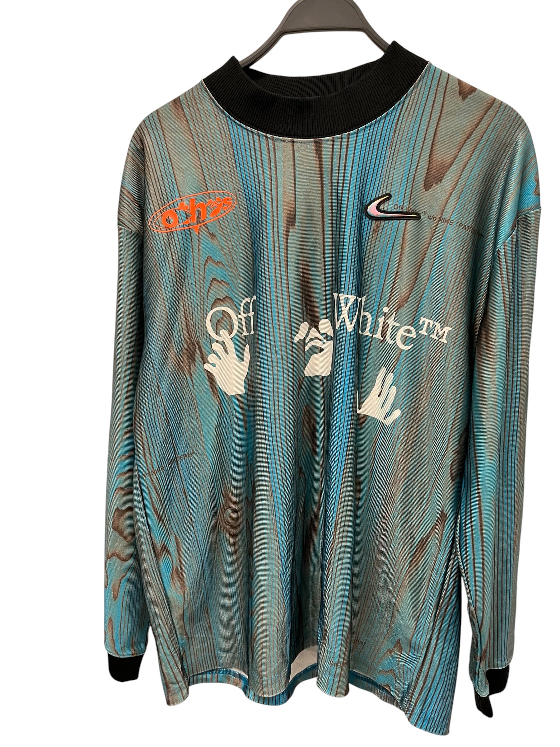 NIKE/OFF-WHITE/LS T-Shirt/M/Polyester/BLU/All Over Print/WOOD GRAIN SOCCER SHIRT view 1