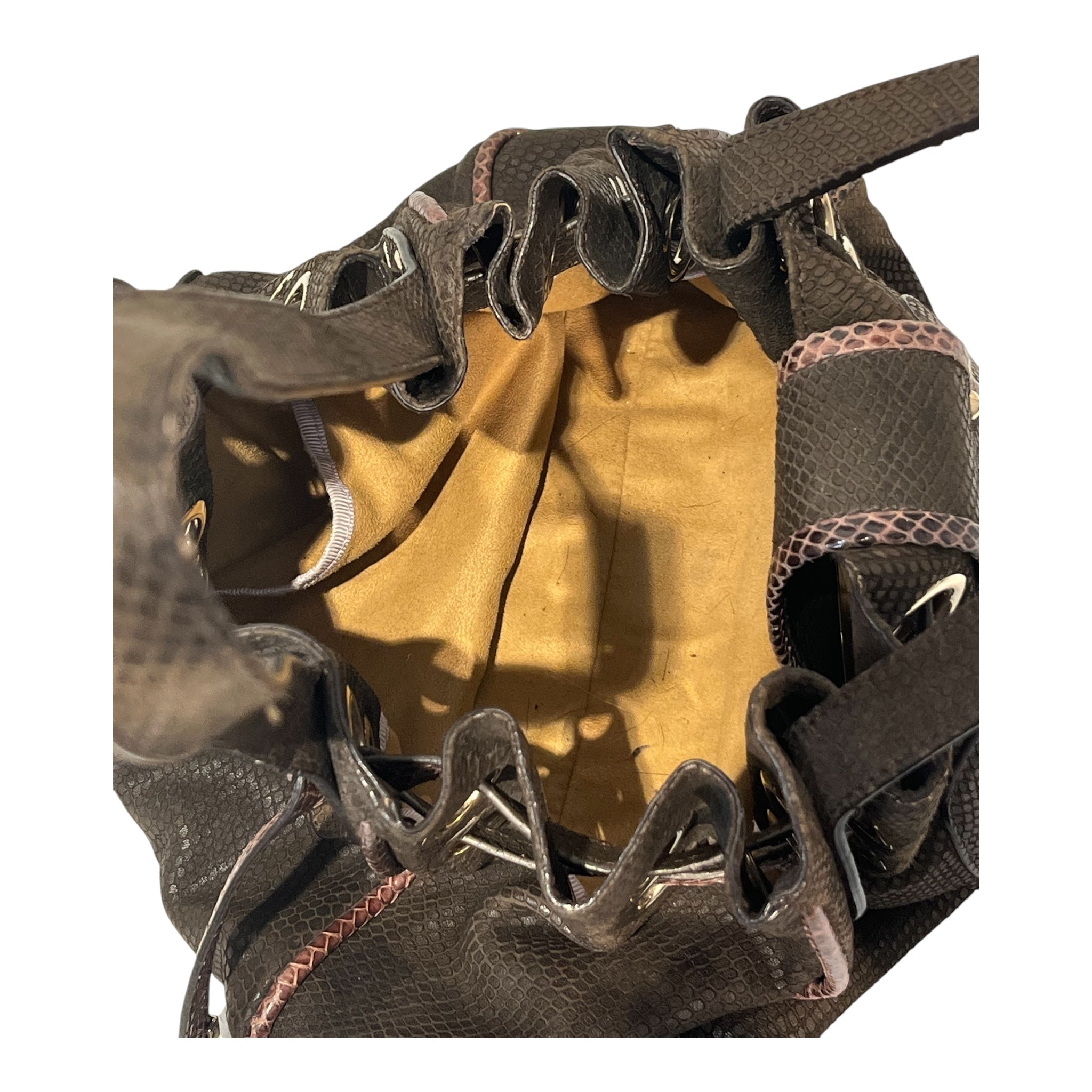 JIMMY CHOO/Hand Bag/Animal Pattern/Suede/BRW/chocolate python trim/fliploc view 4