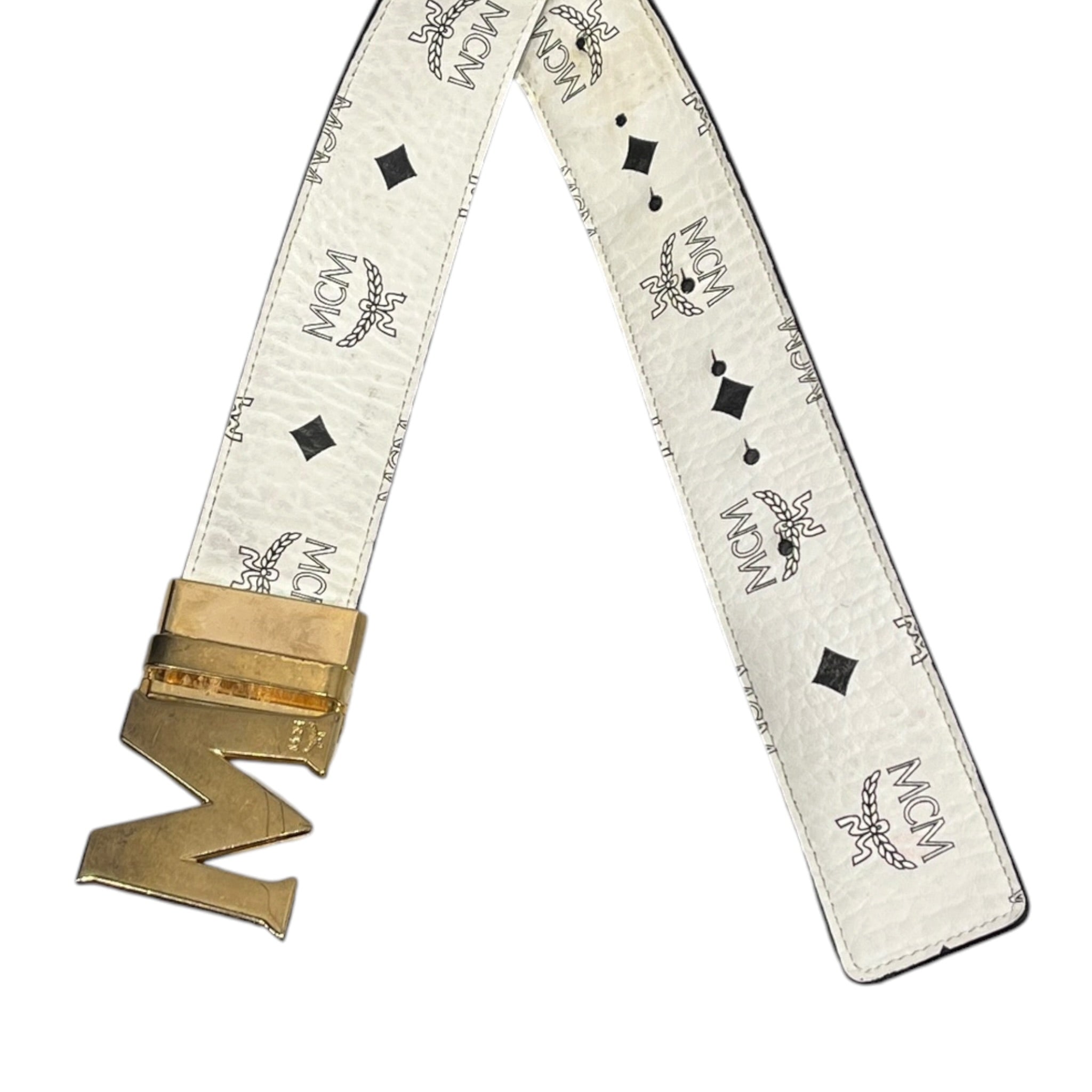 MCM/Belt/Monogram/Leather/WHT/M's/gold buckle view 2