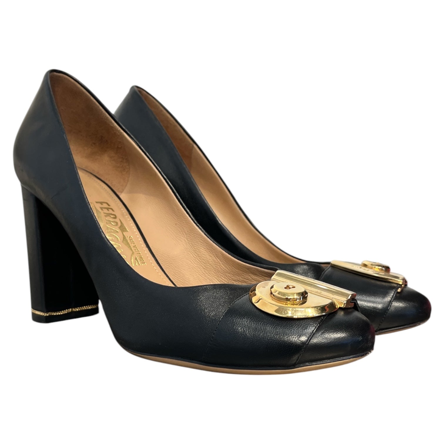 Salvatore Ferragamo/Heels/US 8.5/Leather/BLK/FIAMMA PUMPS 43417 view 1