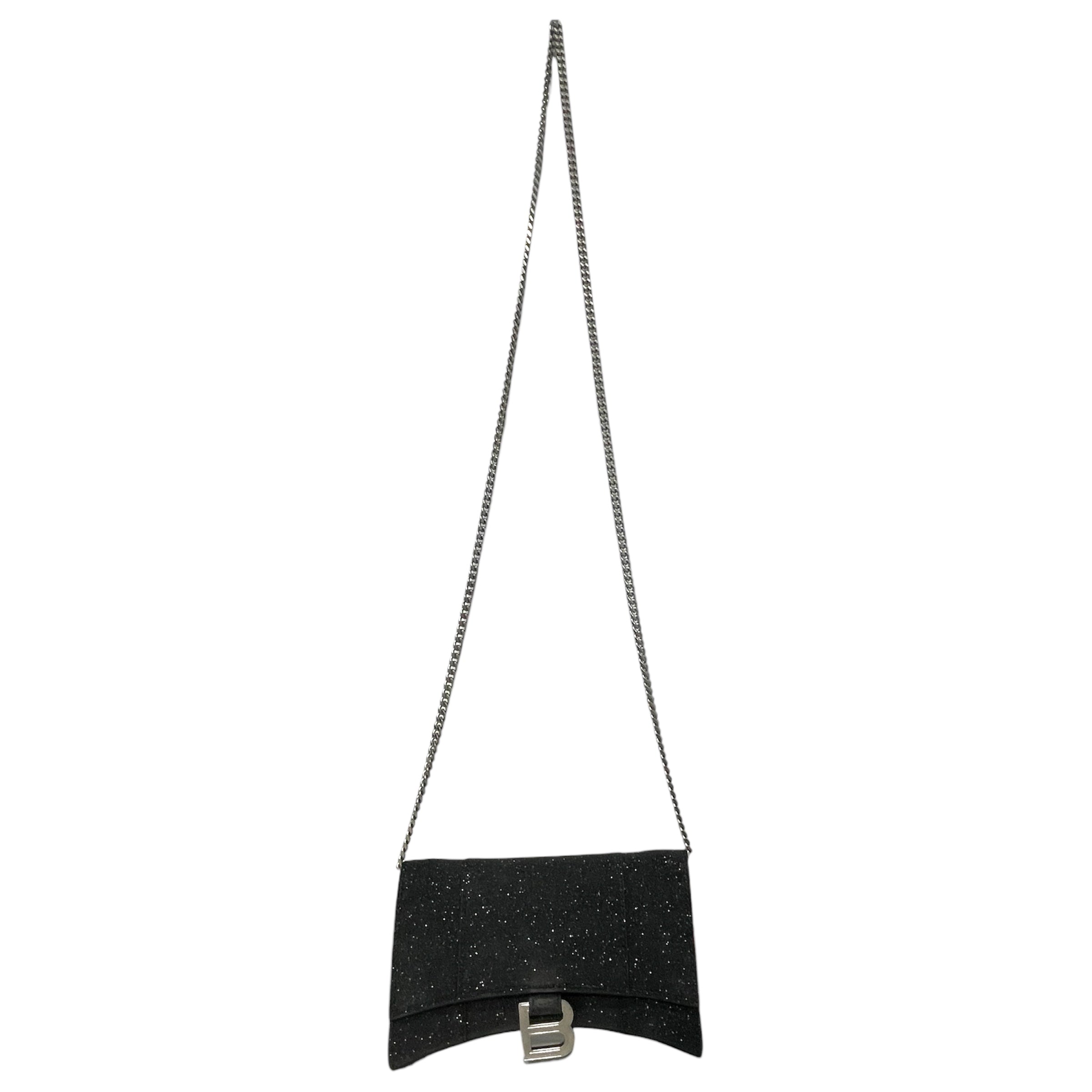 BALENCIAGA/Cross Body Bag/Glitter/Leather/BLK/Hourglass Chain Wallet view 1
