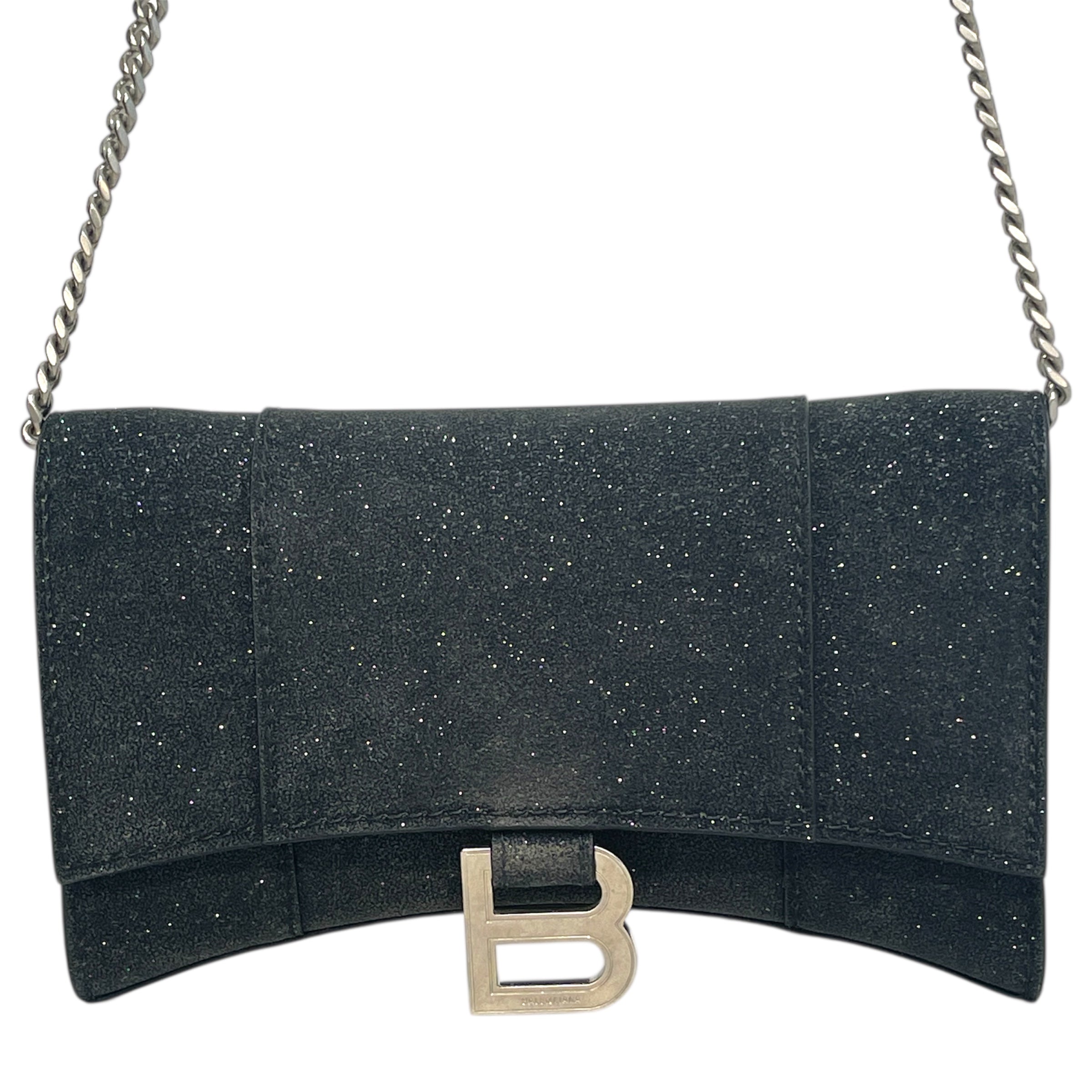 BALENCIAGA/Cross Body Bag/Glitter/Leather/BLK/Hourglass Chain Wallet view 2