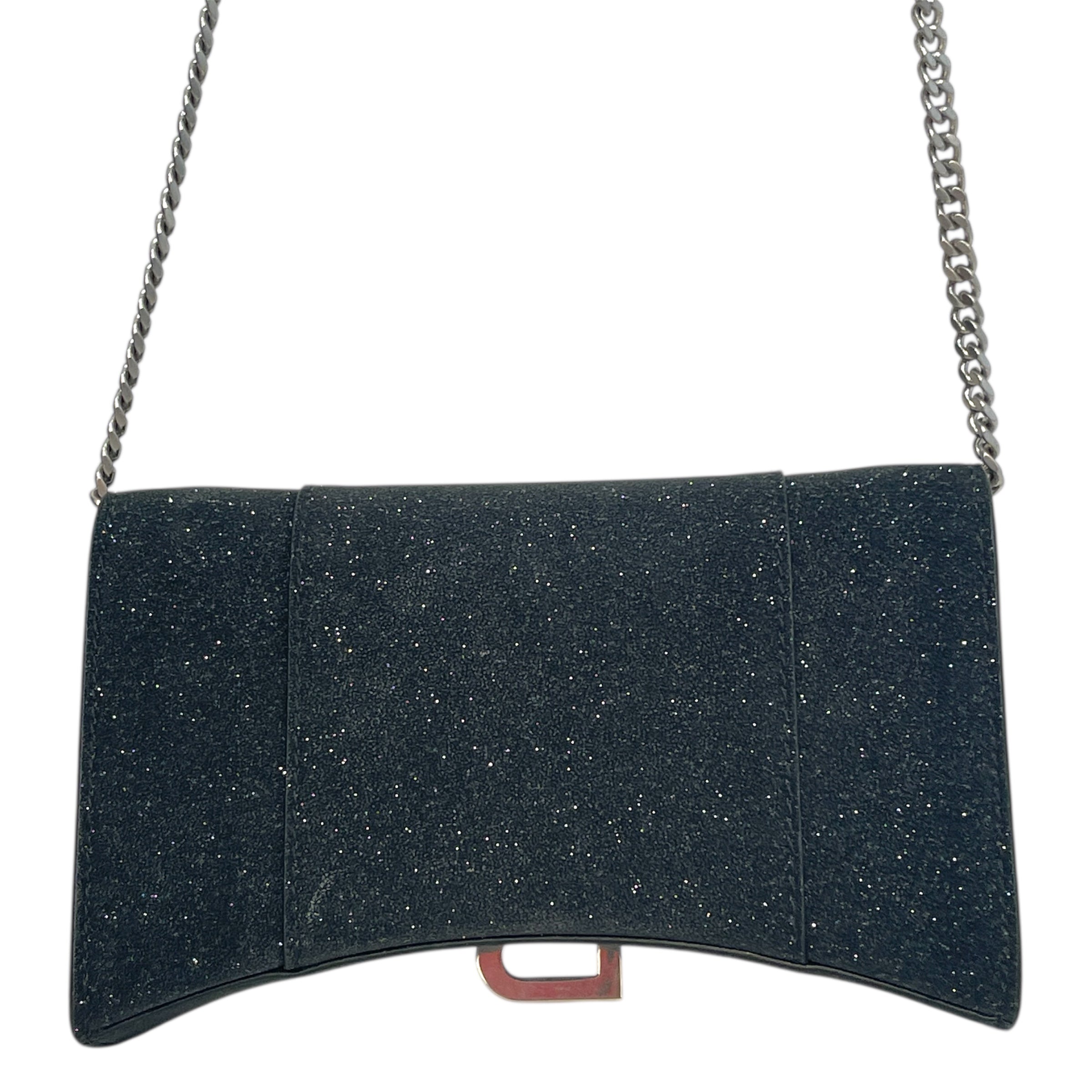 BALENCIAGA/Cross Body Bag/Glitter/Leather/BLK/Hourglass Chain Wallet view 4