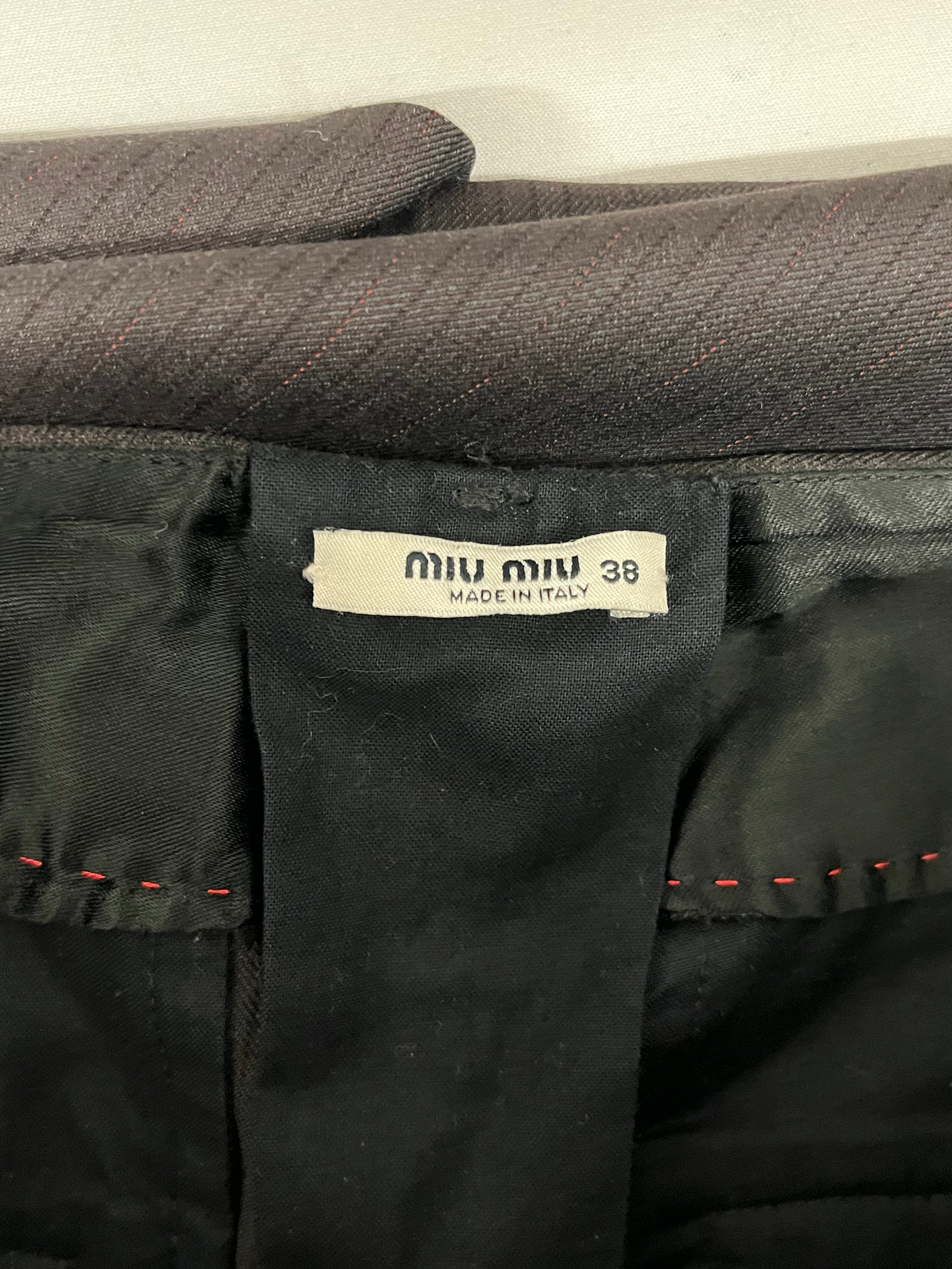MIU MIU/Straight Pants/38/Stripe/Wool/BRW/RED THREAD TRIM/GREY WAISTBAND view 3