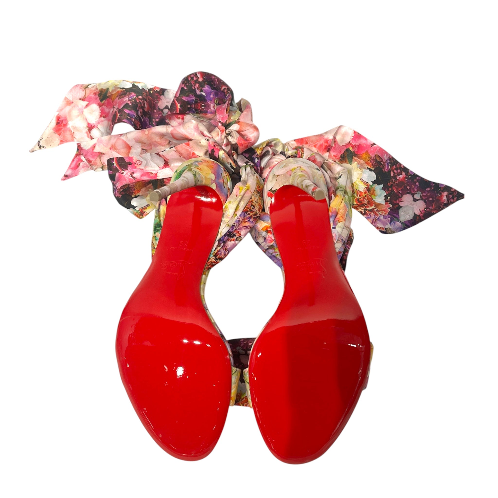 Christian Louboutin/Heels/EU 39/Floral Pattern/PNK/Open-Toe/floral dsn with ankle ribbons view 4