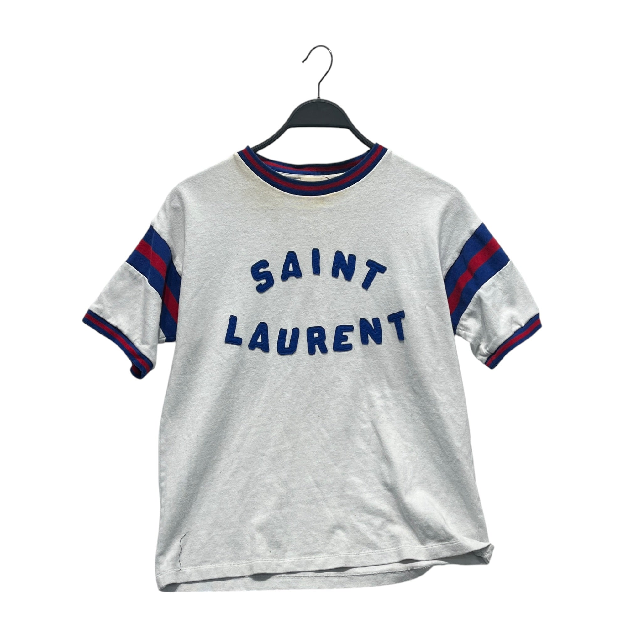 SAINT LAURENT/T-Shirt/S/Cotton/WHT/BLU&RED RING COLLAR LOGO TEE view 1