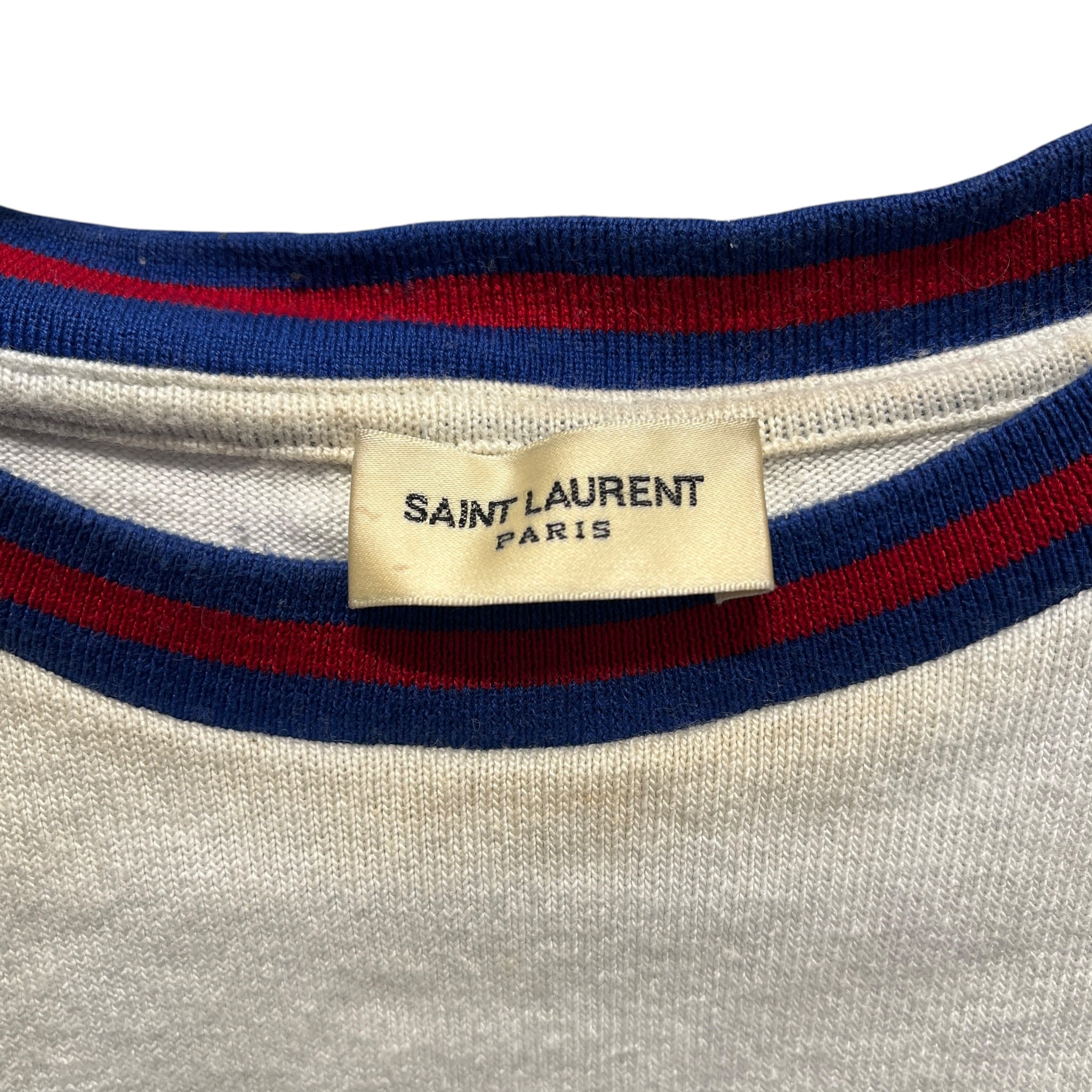 SAINT LAURENT/T-Shirt/S/Cotton/WHT/BLU&RED RING COLLAR LOGO TEE view 3